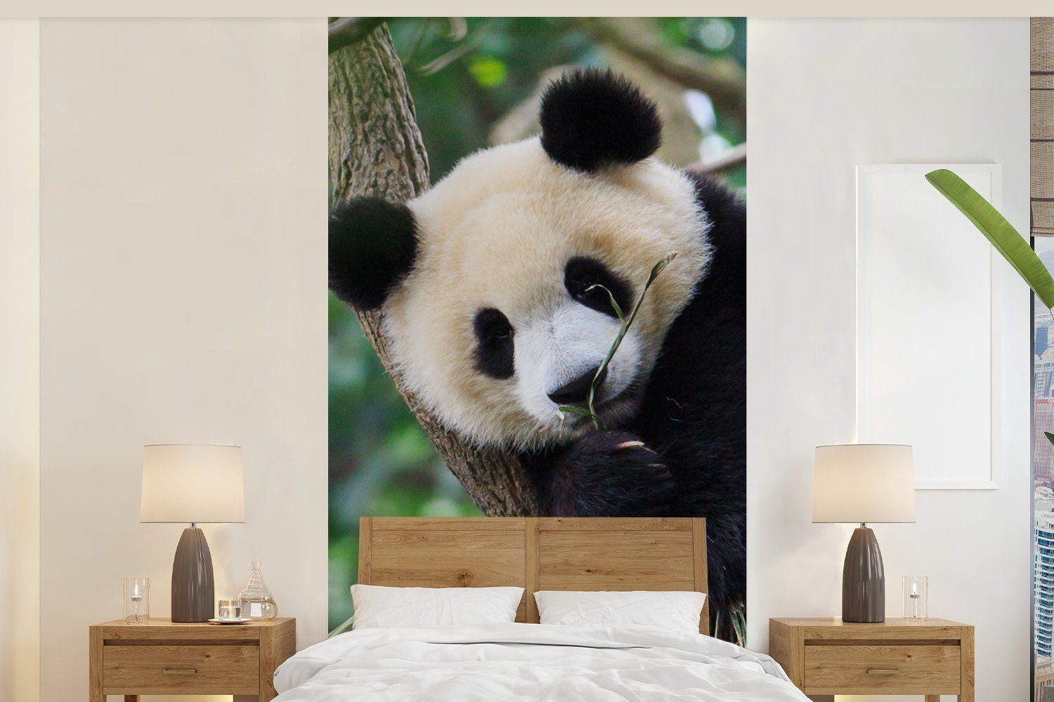 MuchoWow Fototapete Panda - Tiere - Dschungel - Natur, Matt, bedruckt, (2 St), Vliestapete für Wohnzimmer Schlafzimmer Küche, Fototapete