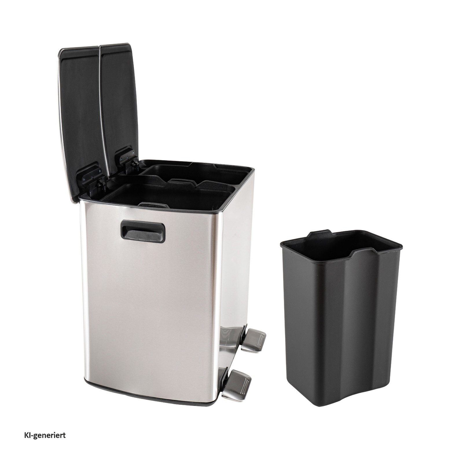 HTI-Living Mülltrennsystem Mülleimer mit 2 Kammern Jannik 40 Liter Silber, Mülltrennsystem Edelstahl – Bild 3 von 3