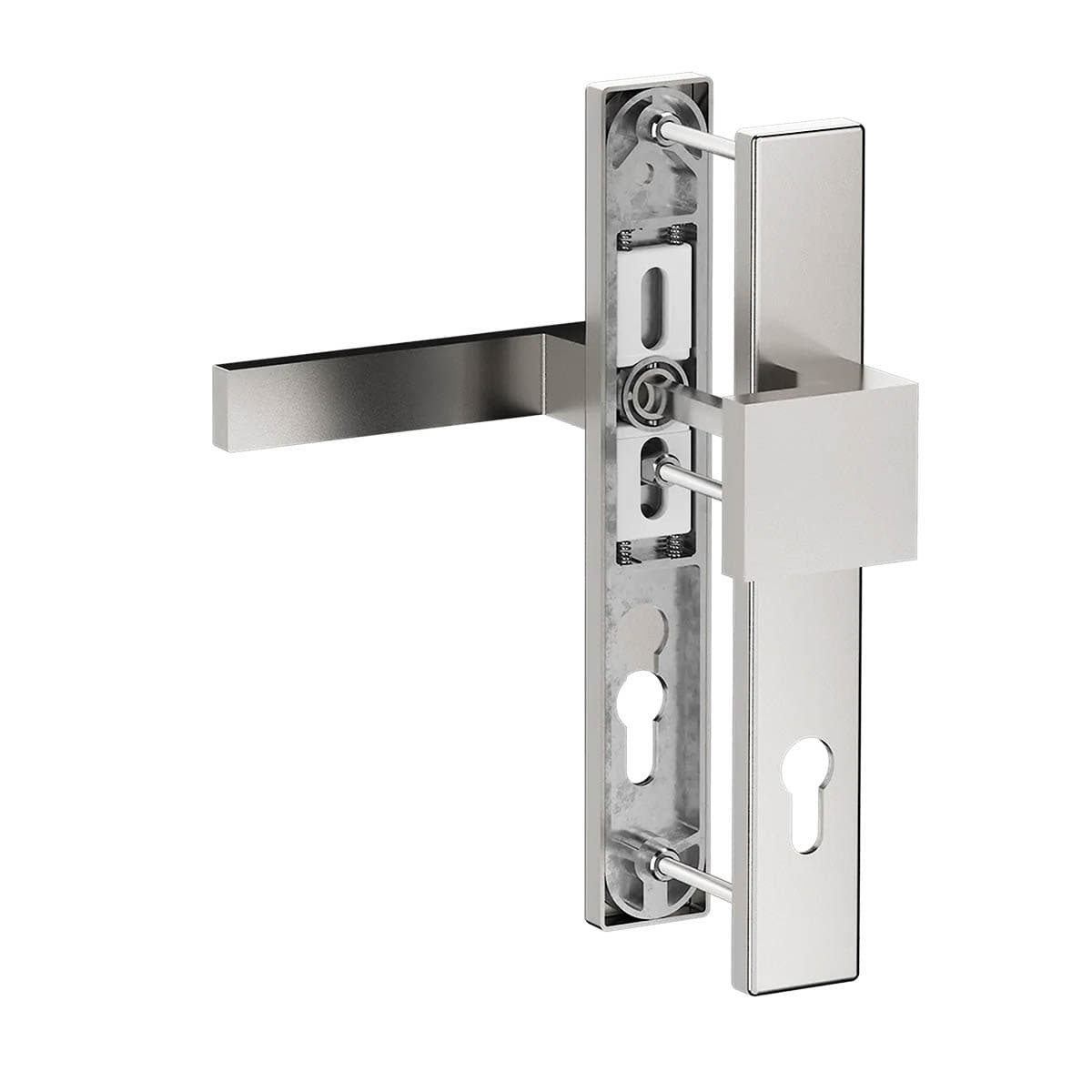 MS Beschläge Türbeschlag Edelstahl-Optik PZ Schmalrahmengarnitur 92mm, Türdrücker Langschildgarnitur 248x37mm