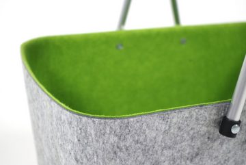 Kobolo Einkaufskorb Filzkorb grau/grün mit klappbaren Aluhenkeln, 25.0 l
