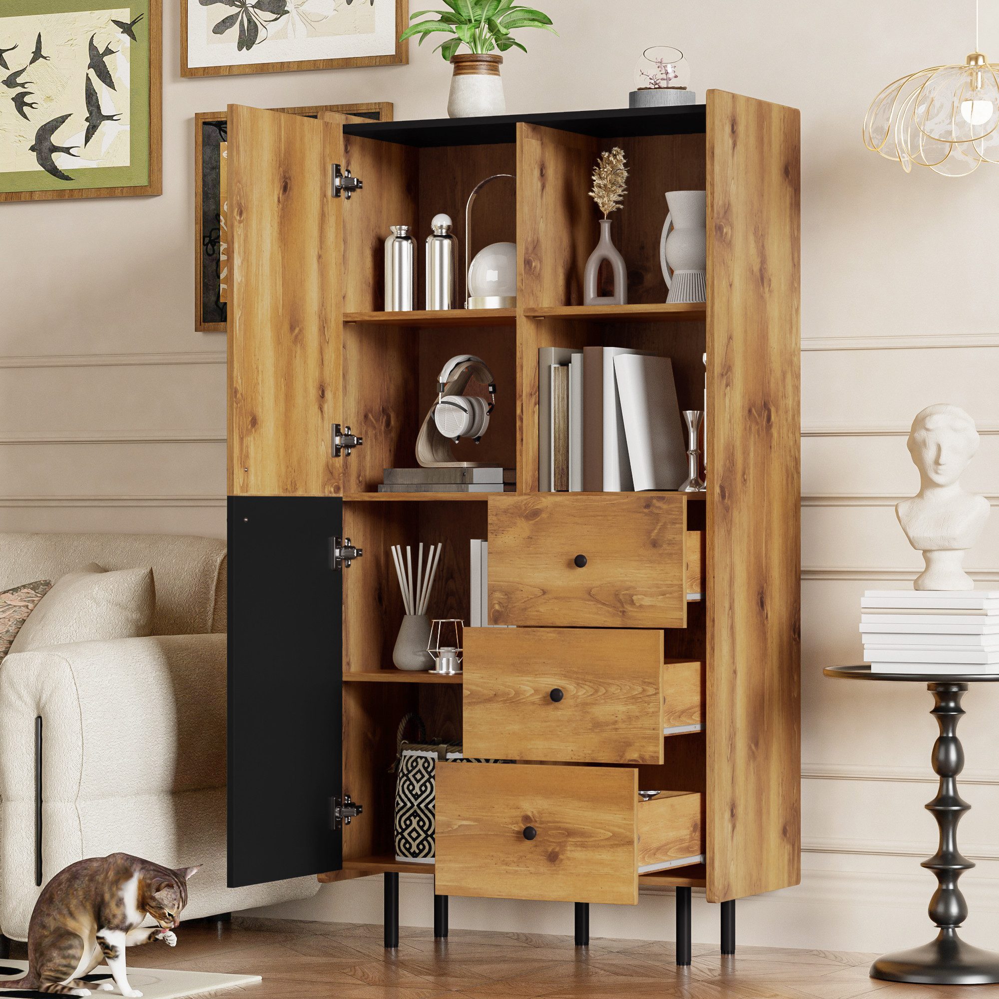 Merax Highboard mit 2 Türen, 3 günstig online kaufen