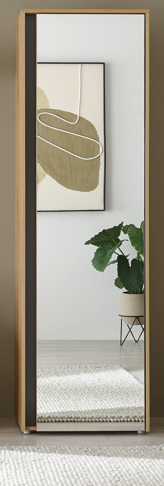 Furn.Design Garderobenschrank Center (Flurgarderobe mit Spiegelfront in Eiche und Grau, 60 x 200 cm) mit großer Spiegeltür