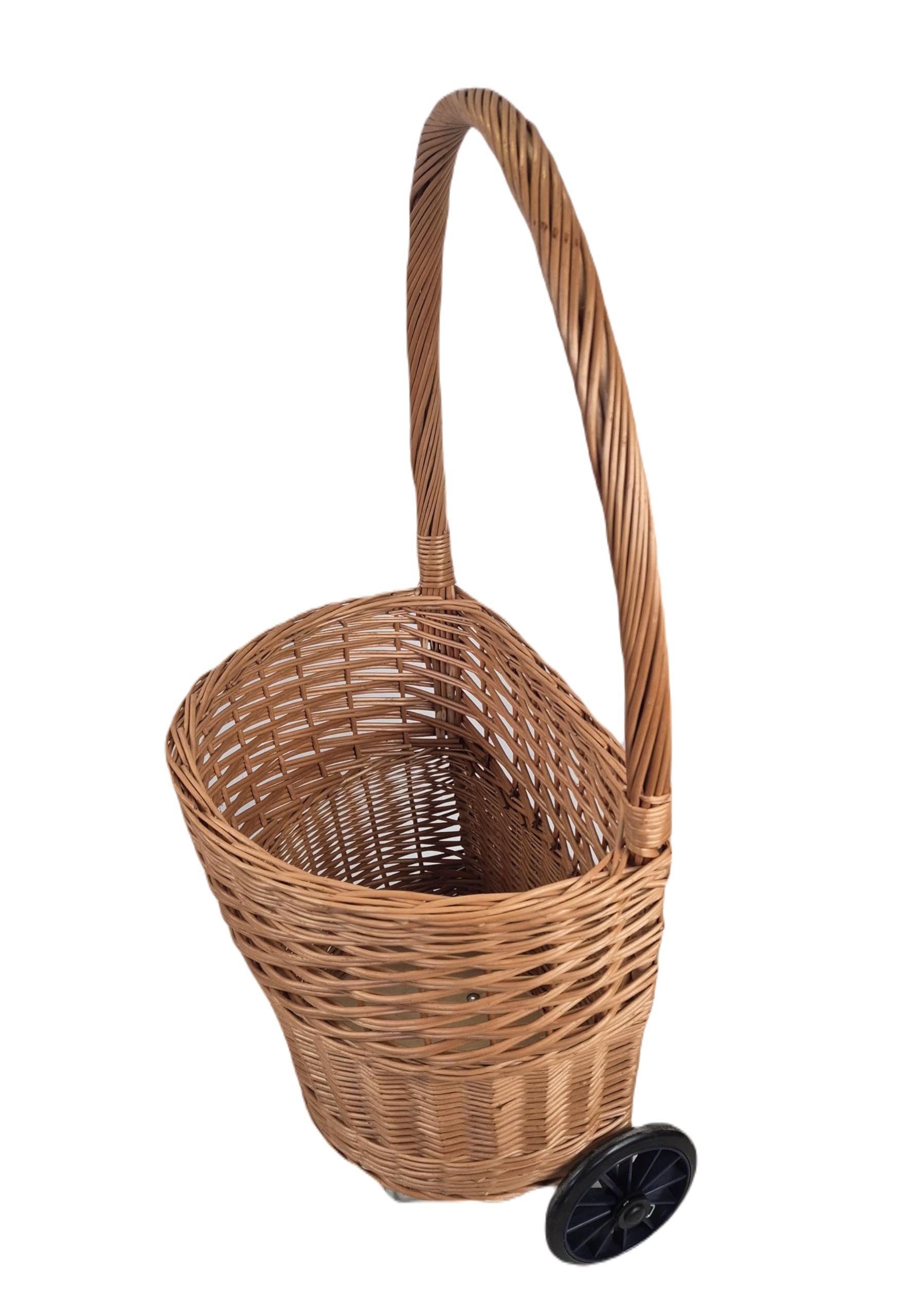natuleo by pokuc Einkaufstrolley Einkaufswagen aus Weide Klein 44x32x90 cm Transportkorb mit Rollen