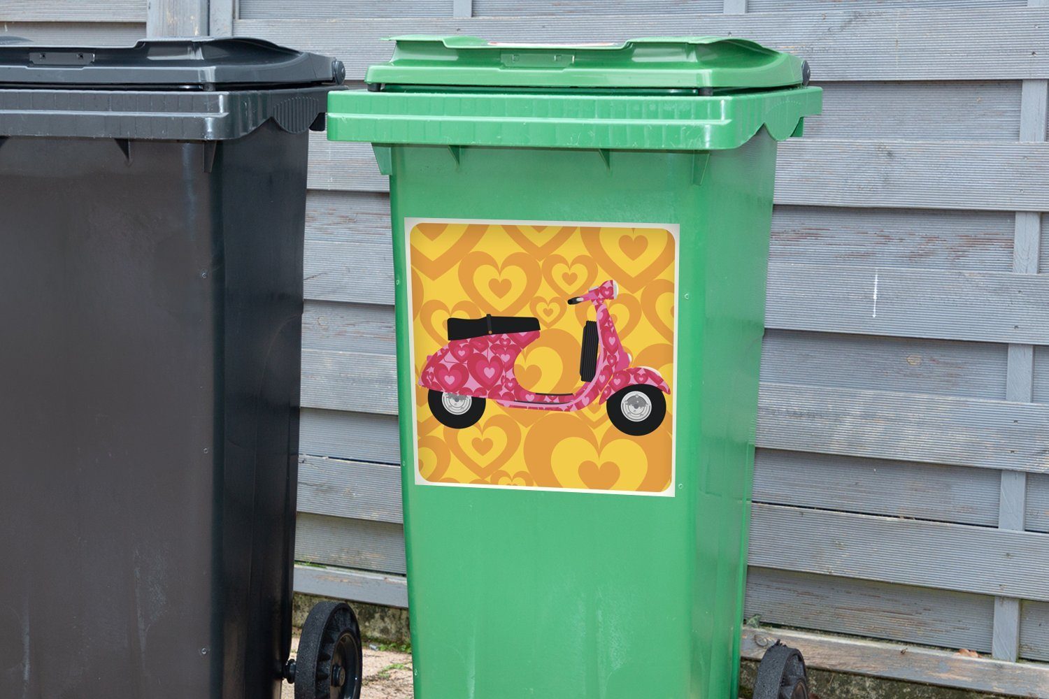 MuchoWow Wandsticker Illustration eines Mülltonne, Abfalbehälter Sticker, Container, (1 St), Vespa-Rollers rosa Mülleimer-aufkleber