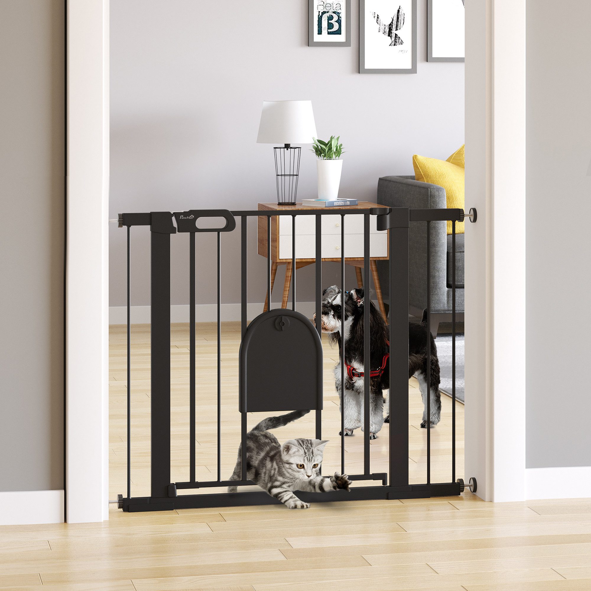 PawHut Hundegitter Treppenschutzgitter mit Klemmbefestigung (Schutzgitter für Haustier, 1 St., Hunde Absperrgitter), Treppenschutzgitter für Hunde, Schwarz