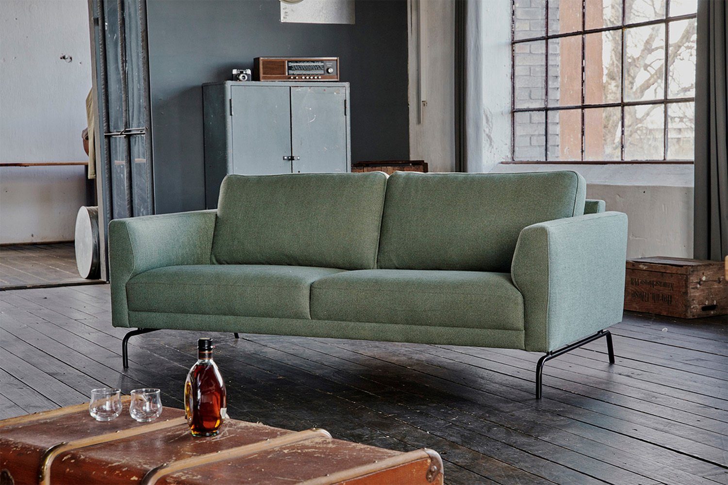 KAWOLA Sofa »EDISON«, Stoff grün verschiedene Größen