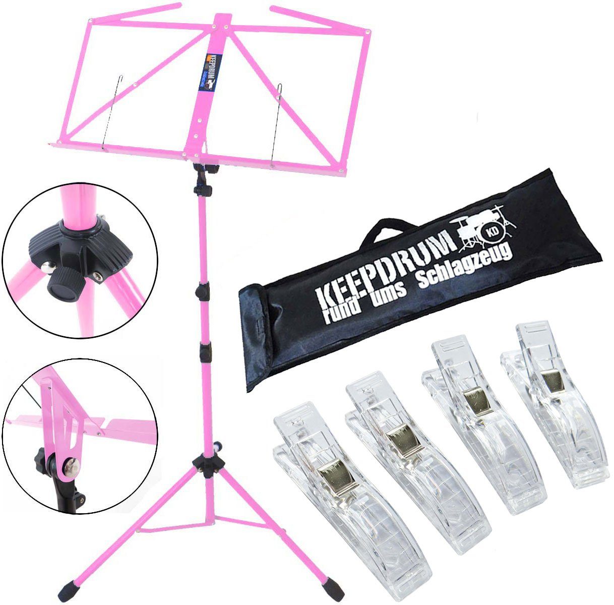 keepdrum Notenpult keepdrum MUS3PK Notenpult Pink mit 4 Notenklammern