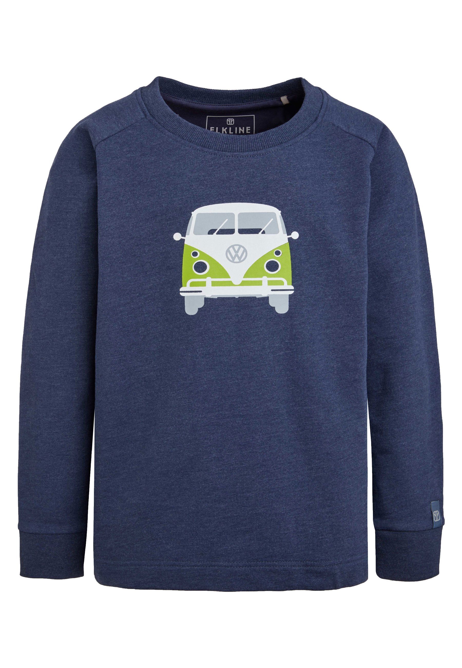 VW Bullibus bluemelange Elkline Sweatshirt Baumwolle Bulli Brust Rücken Print