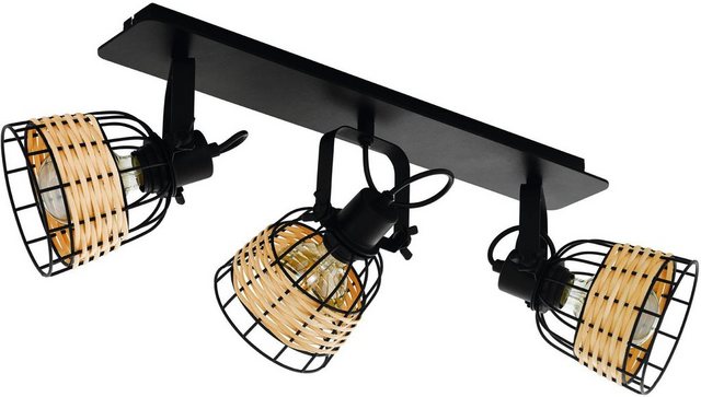 EGLO Deckenspot »Anwick 1«, schwarz / L67 x H24 x B14 cm / exkl. 3 x E27 (je max. 40W) / Deckenlampe - Vintage - Retro - Holz geflochten - Design - Lampe - Wohnzimmerlampe - Schlafzimmerlampe - Flurlampe-Otto