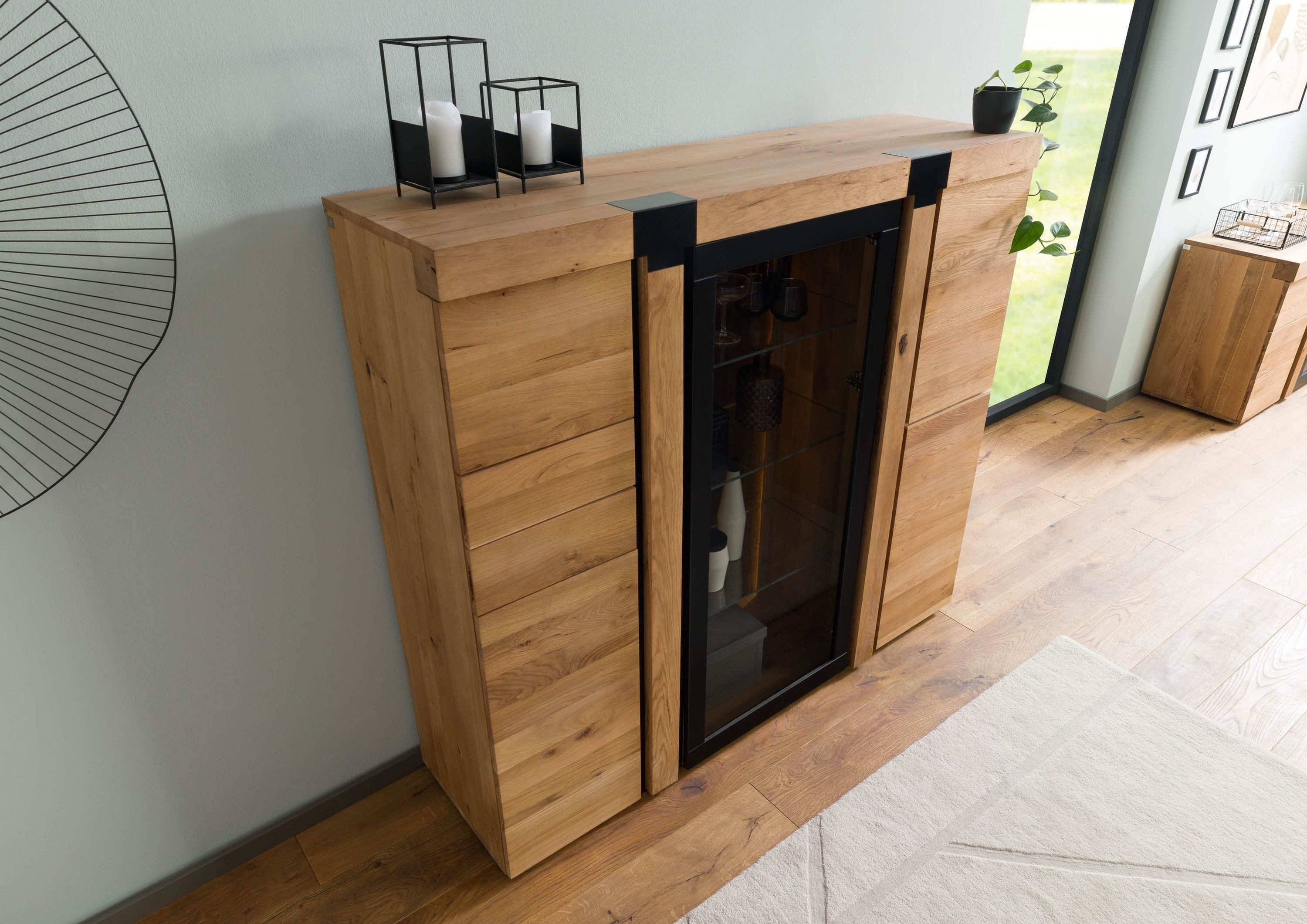 Massivmoebel24 Highboard ROTTERDAM (Massivholz), Wildeiche 161x45x144 natur geölt ROTTERDAM #101