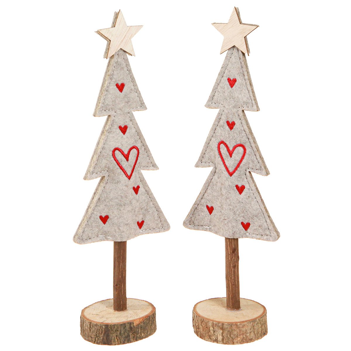 Florists Products Weihnachtsmann Tannenbaum aus Filz Deko Herzen Grau Rot 28cm Set 4 -, 4 Stück