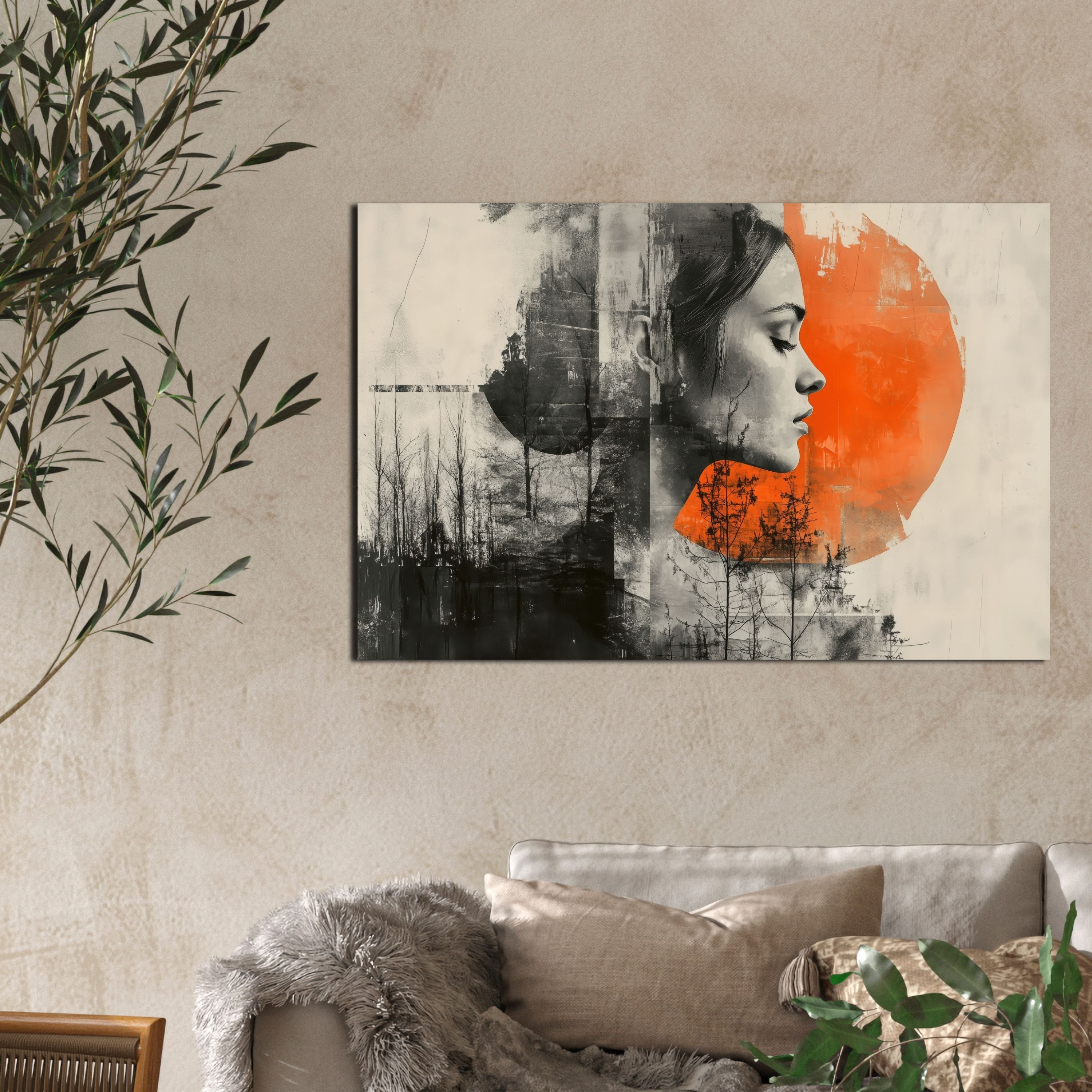 DARO Design Leinwandbild Modern Abstrakt Wandbilder XXL Wandbild Wand Deko Leinwand Bilder, (Frau Orange - Bild groß Wohnzimmer Schlafzimmer Küche Esszimmer Ein – Bild 4 von 5