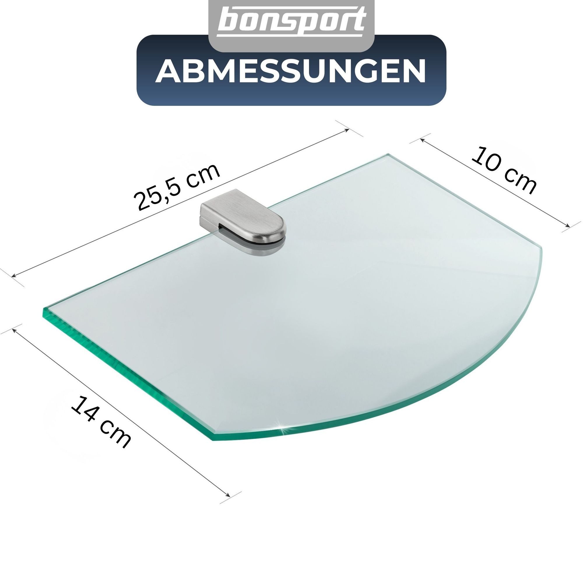 bonsport Badregal Glas Regal, Glasregal klar halbrund 25.4 x 14 x 0.6 cm günstig online kaufen