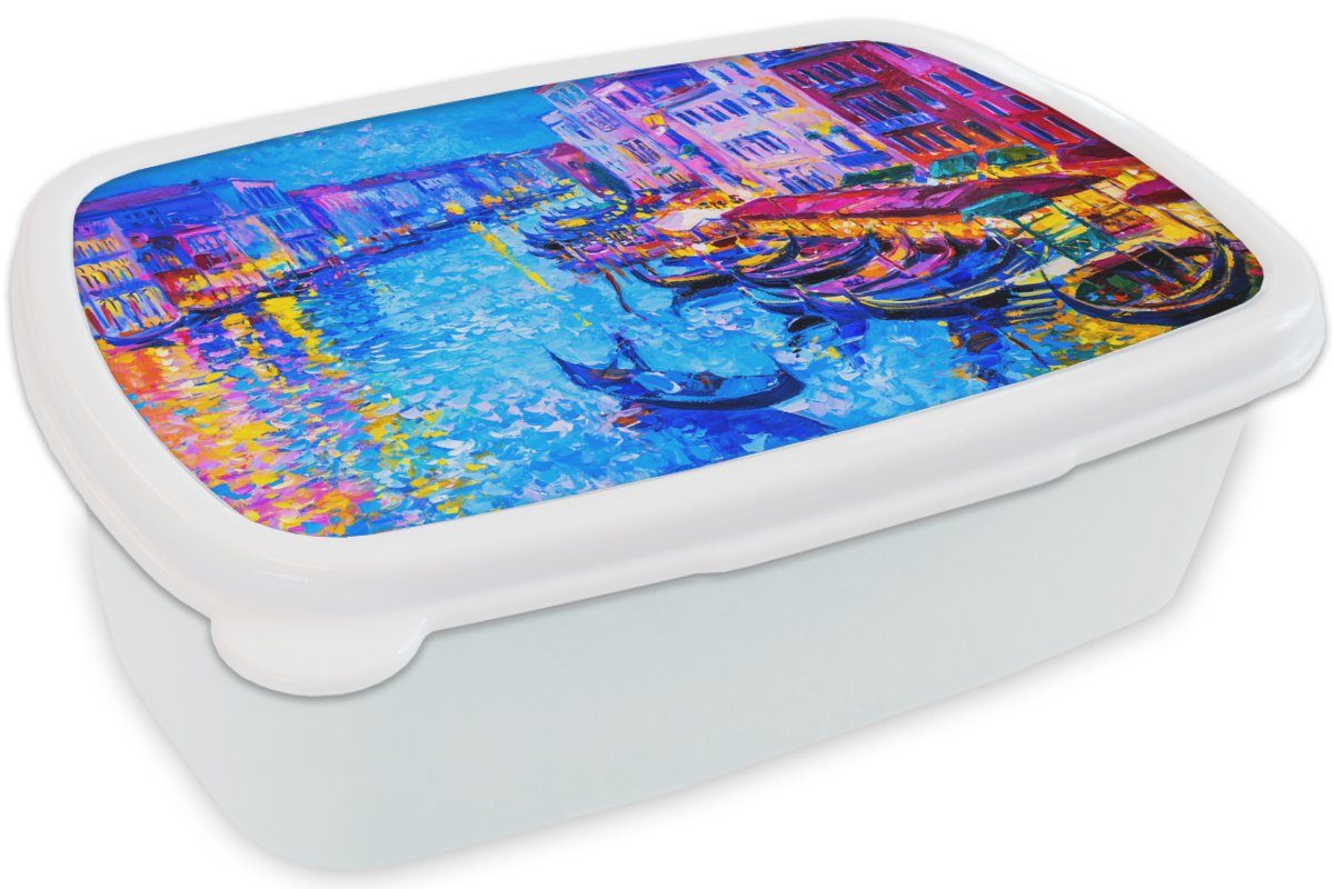 MuchoWow Lunchbox Malerei - Brotdose, Italien Jungs Mädchen Architektur, Kunststoff, für Kinder (2-tlg), - weiß Erwachsene, Brotbox - und und für Boot Wasser 