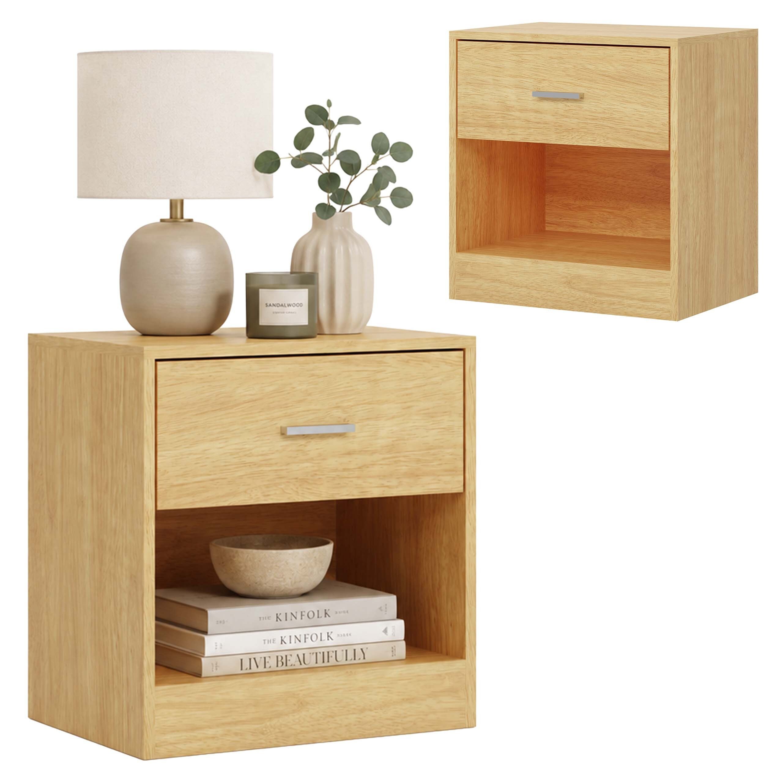 relaxdays Nachtschrank Nachttisch mit Schublade (2-St) Holzoptik, 2er-Pack