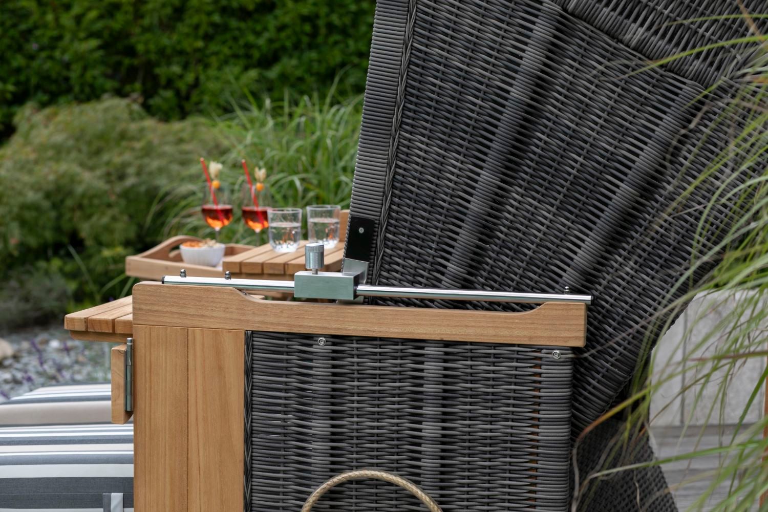 deVries PURE® Strandkorb Friesland Sylt XL - PE stone grey - Dessin 158, BxTxH: 135x90x165 cm, Volllieger, Nordsee-Strandkorb, Teakholz - PE-Markengeflecht - bequeme Polster - Schutzhülle