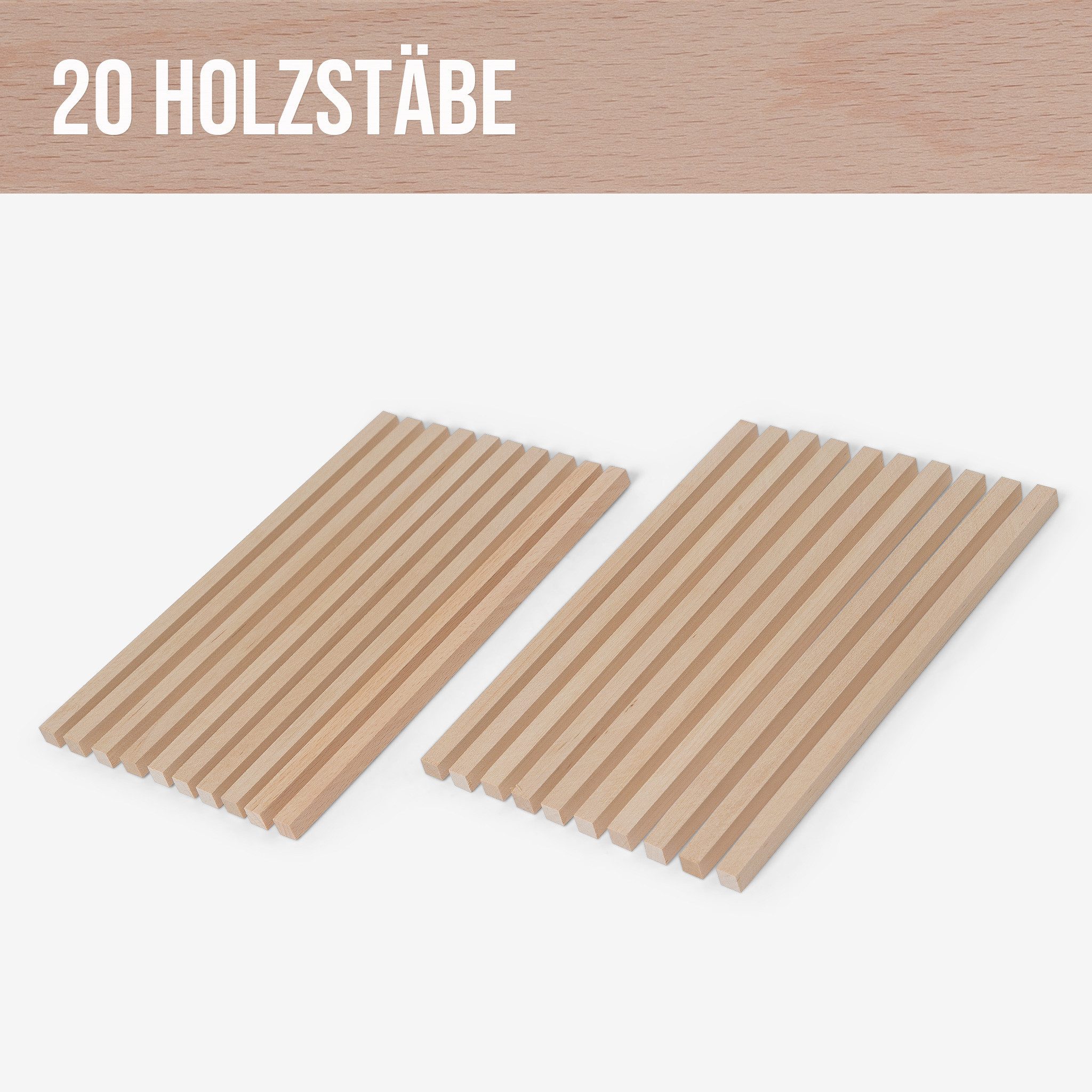 Woodsellers Bastelnaturmaterial 20er-Set Holzstäbe - Buche gehobelt - 10 x 10 x 250 mm, (20 Packung 20-tlg), Woodsellers - 20er-Set Holzstäbe - Buche gehobelt - 10x10x250 mm