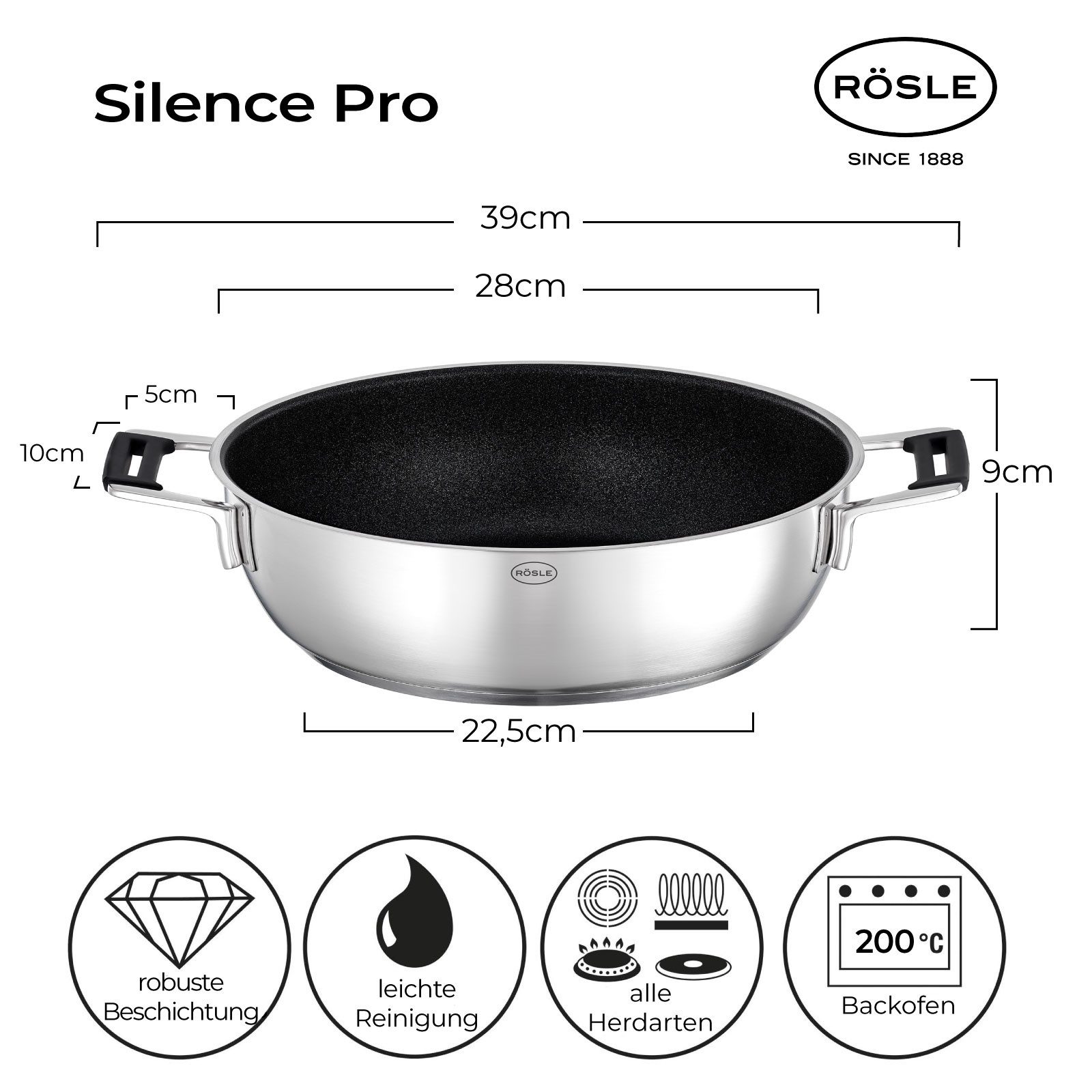 RÖSLE Bratpfanne RÖSLE 13616 Servierpfanne SILENCE PRO Ø 28 cm ProResist mit Deckel