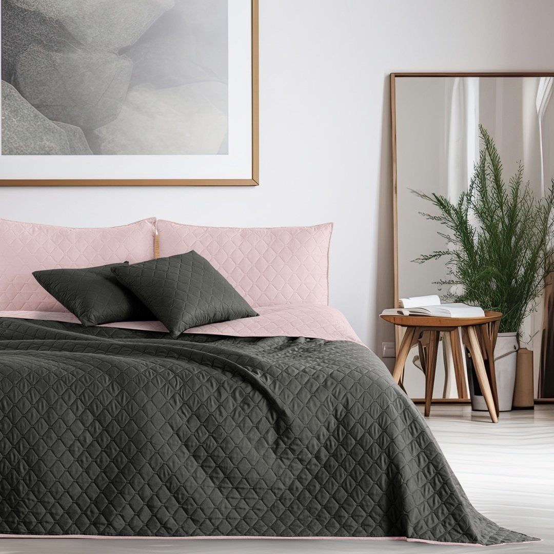 DecoKing Tagesdecke Bettüberwurf mit Uni Wendedesign leichte Allzweckdecke Wohndecke, Wendedesign, Zweifarbig, Steppung – Bild 3 von 3