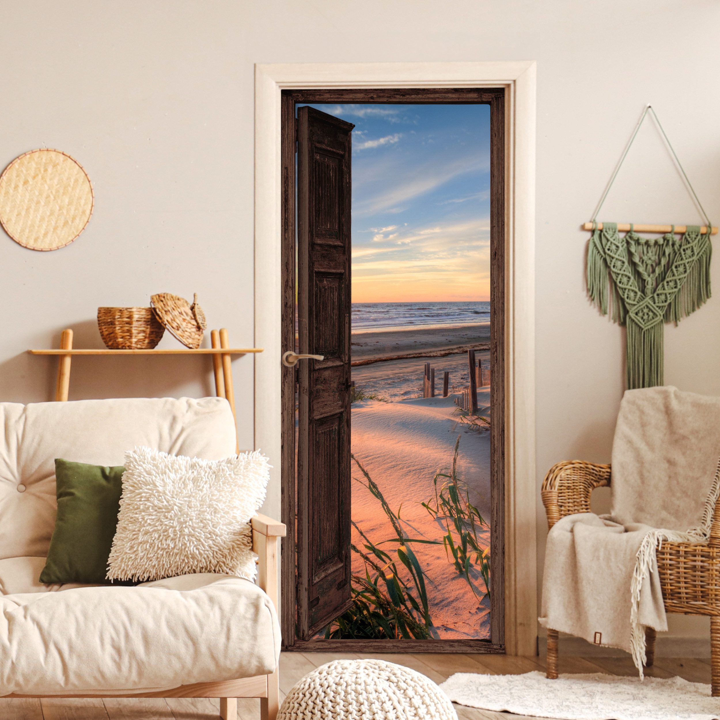 MuchoWow Türtapete Durchblick - Strand - Meer - Natur - Dünen, Matt, bedruckt, (1 St), Selbstklebende Tapete, Folie für Möbel, 70x215 cm – Bild 4 von 5