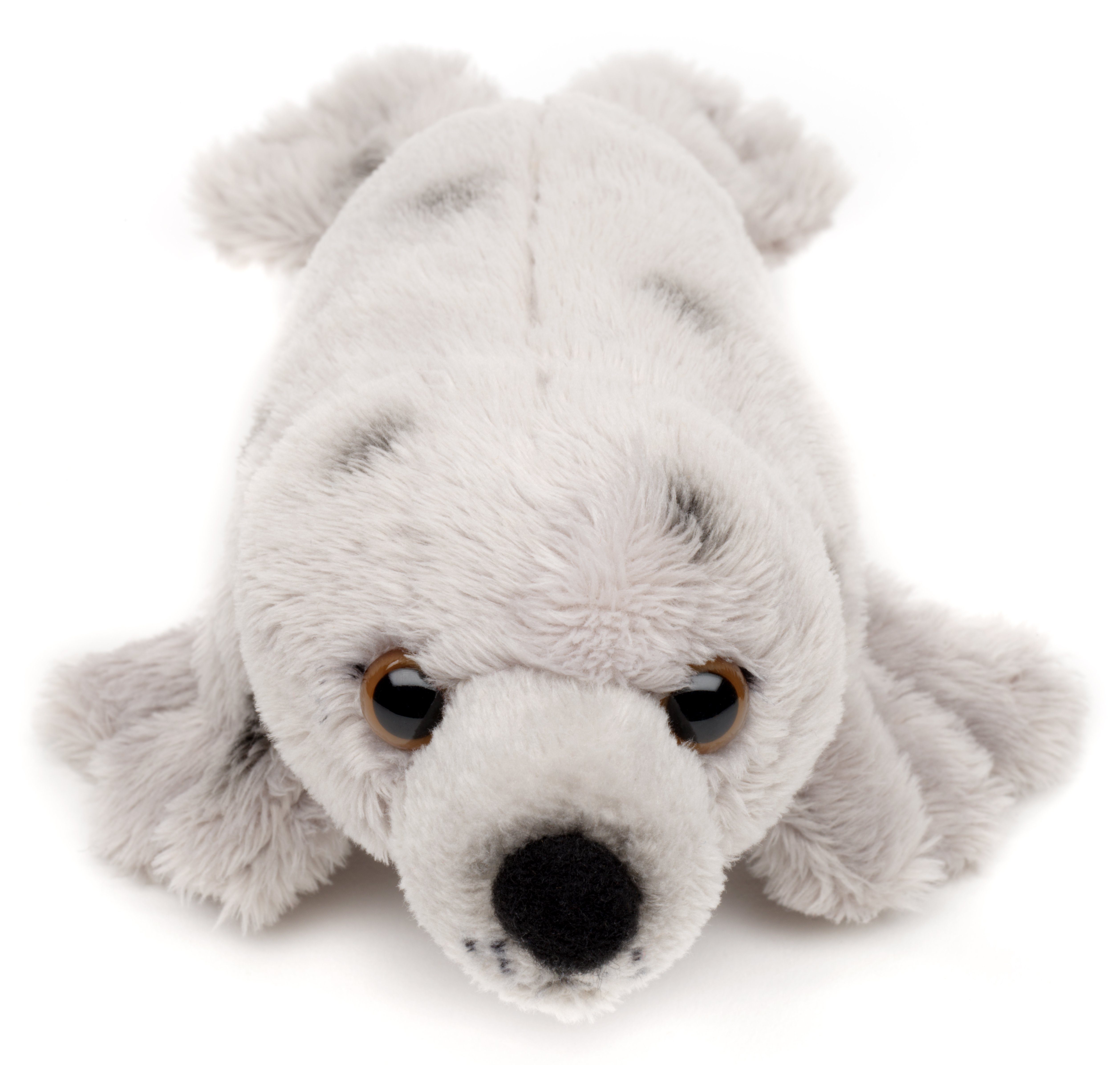 Uni-Toys Kuscheltier Robbe Plushie - versch. Farben - 19 cm (Länge) - Seehund - Plüschtier, zu 100 % recyceltes Füllmaterial grau-gepunktet
