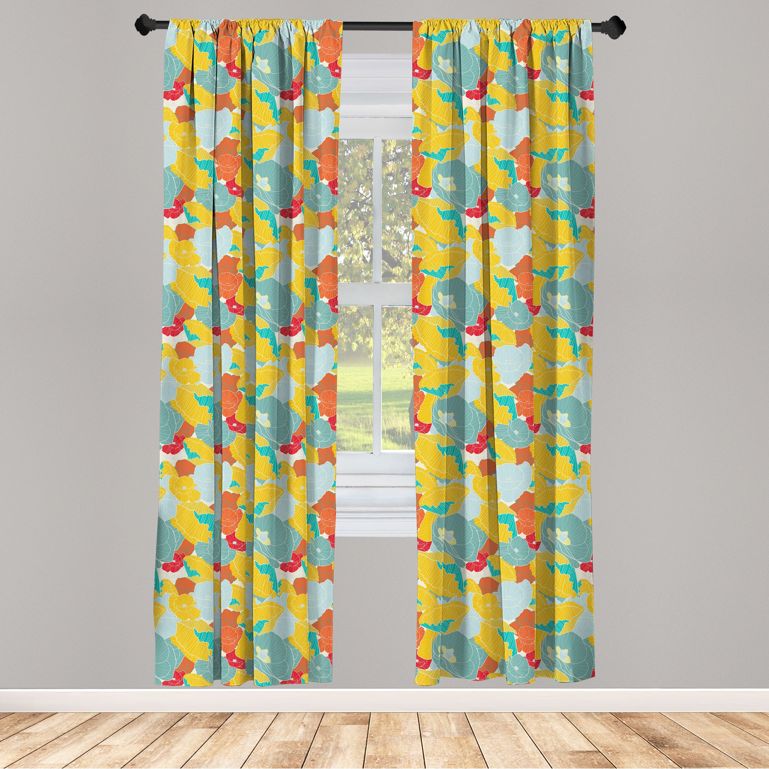 Gardine Vorhang für Wohnzimmer Schlafzimmer Dekor, Abakuhaus, Microfaser, Bunt Frühling Natur Poppies | Fertiggardinen