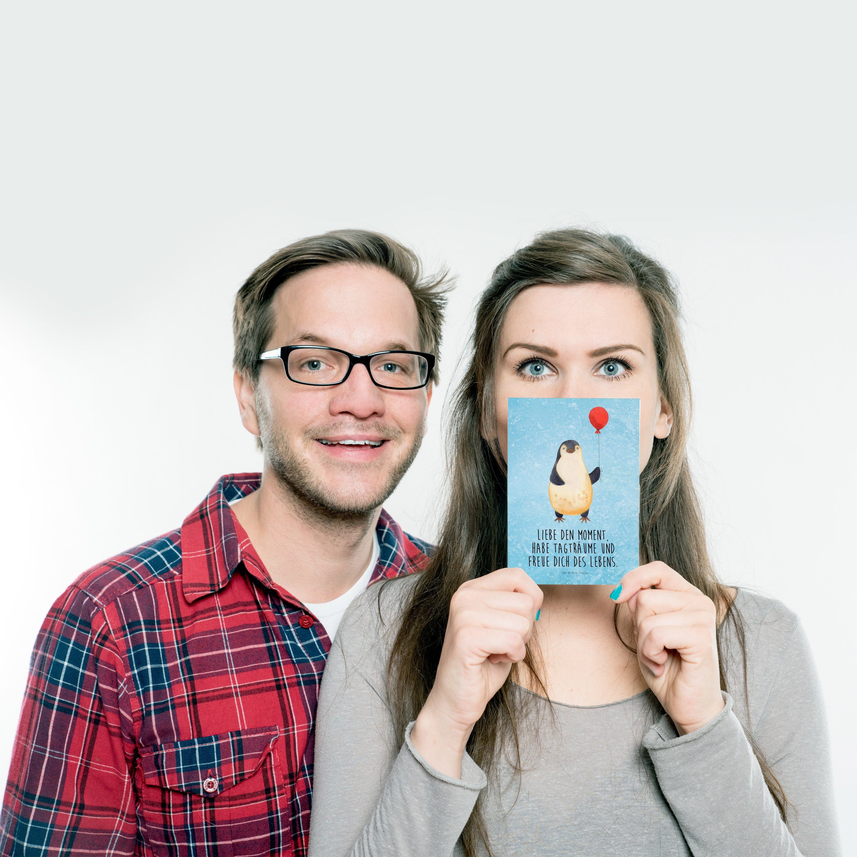 Pinguin - Geburtstagskarte, Eisblau Postkarte Panda & Mrs. Mr. Luftballon Liebe, - Ges Geschenk,