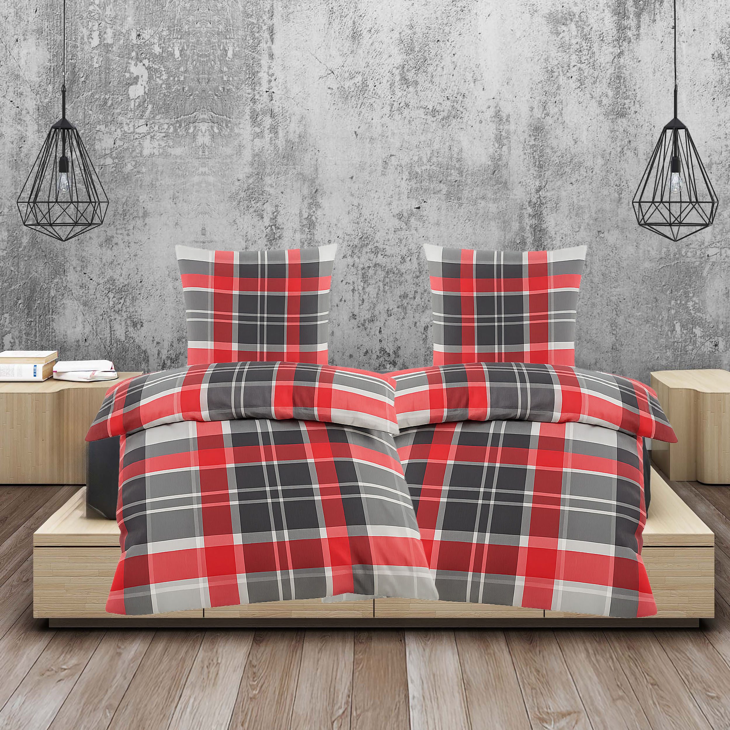 Casa Colori Bettwäsche Seersucker Bettwäsche 135x200 Reißverschluss Rot Gra günstig online kaufen