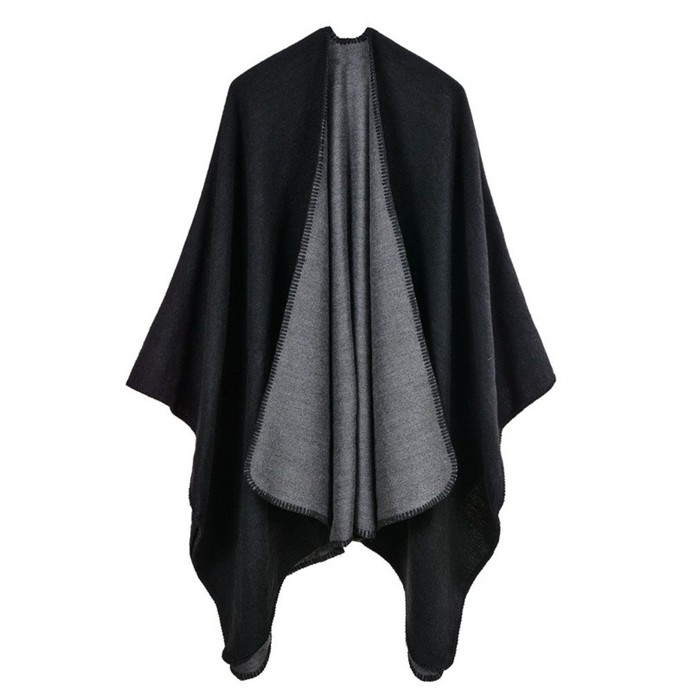 ManKle Modeschal Poncho für Damen, Deckenstoffschaln, Langer Schal 130*150cm Schwarz