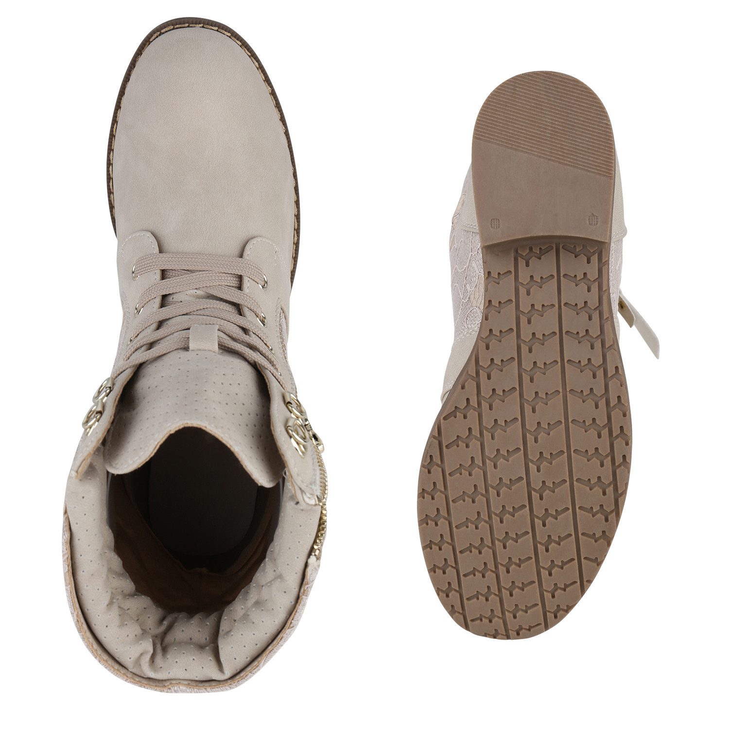 VAN HILL 815442 Schnürstiefelette Damen Schnürstiefeletten Spitze Stiefeletten Zipper Worker Boot