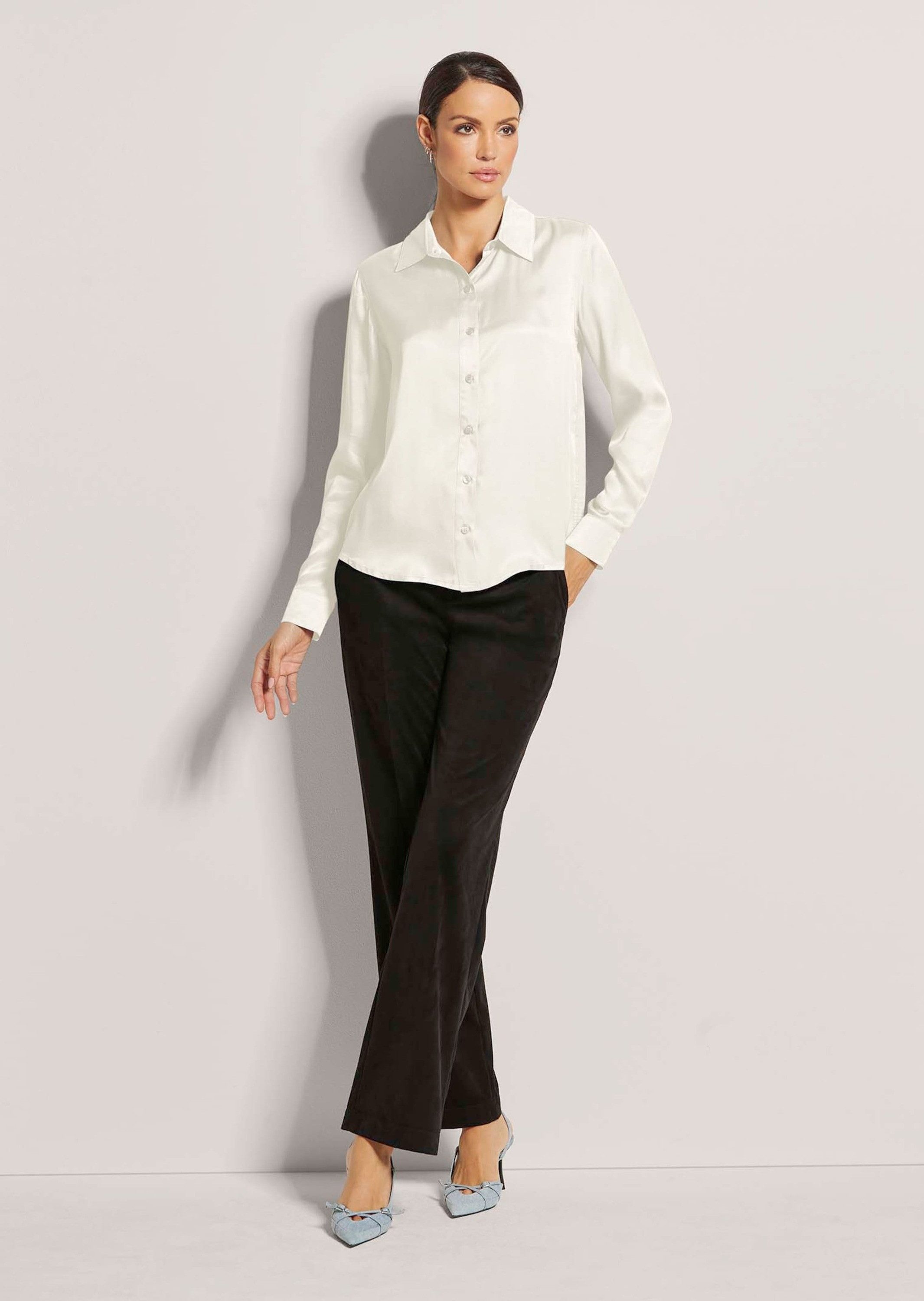 MADELEINE Hemdbluse Elegante Viskosebluse mit Hemdkragen Blusenshirt mit durchgehender Knopfleiste und Langarm