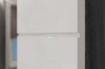 xonox.home Badmöbel-Set Scout, (Badezimmer 5-teilig in weiß Hochglanz und grau Rauchsilber, Breite 150 - 175 cm), Türanschläge wechselbar, mit viel Stauraum
