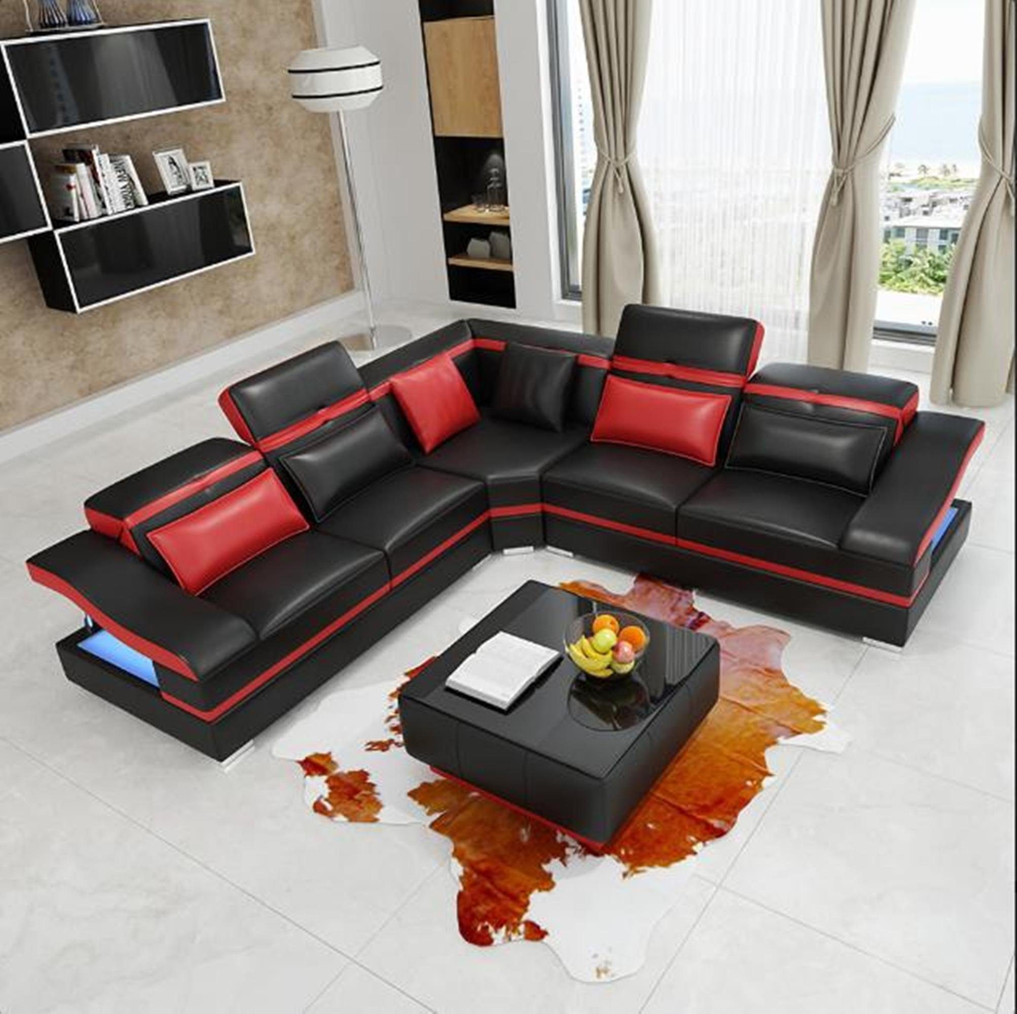 JVmoebel Ecksofa, Design Ecke Ecksofa L-form Modern Sofas Ledersofa Couch Rot