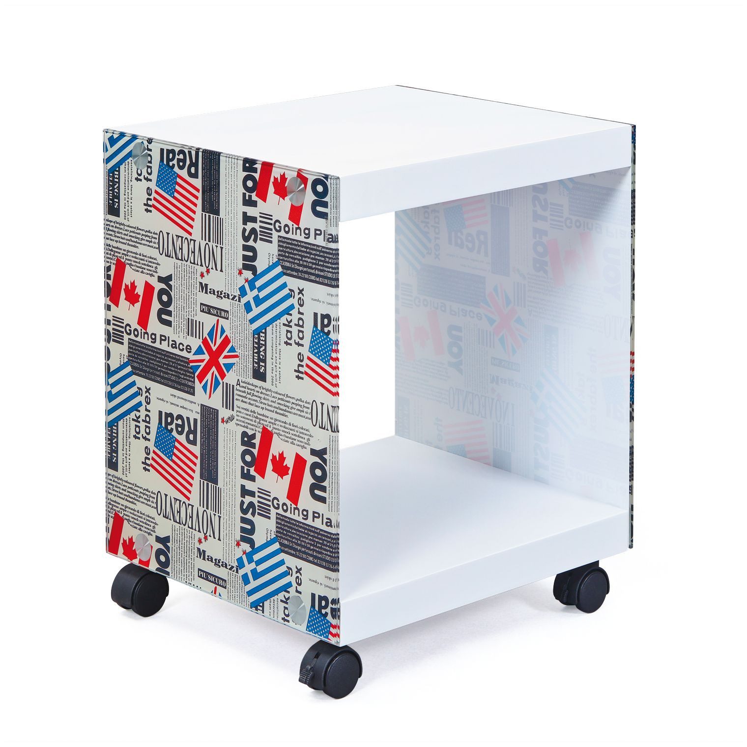 FURNARO Beistelltisch, Tisch, Tischchen, Nachttisch, rollbar 38 x 33,5 x 46 cm