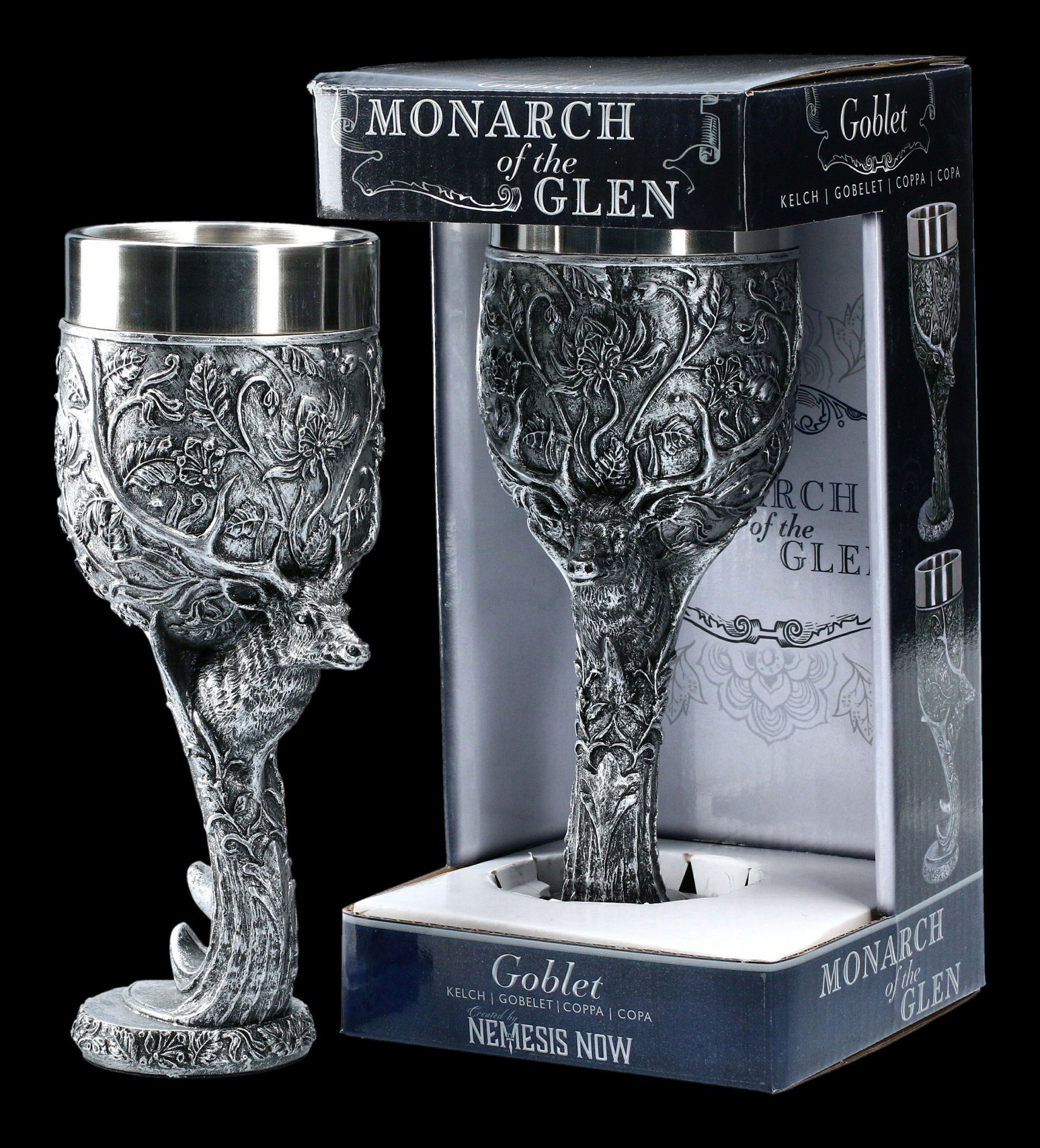 Figuren Shop GmbH Becher Kelch Hirsch - Herrscher des Tals - Nemesis Now Fantasy Becher, Kunststein (Polyresin), Edelstahl