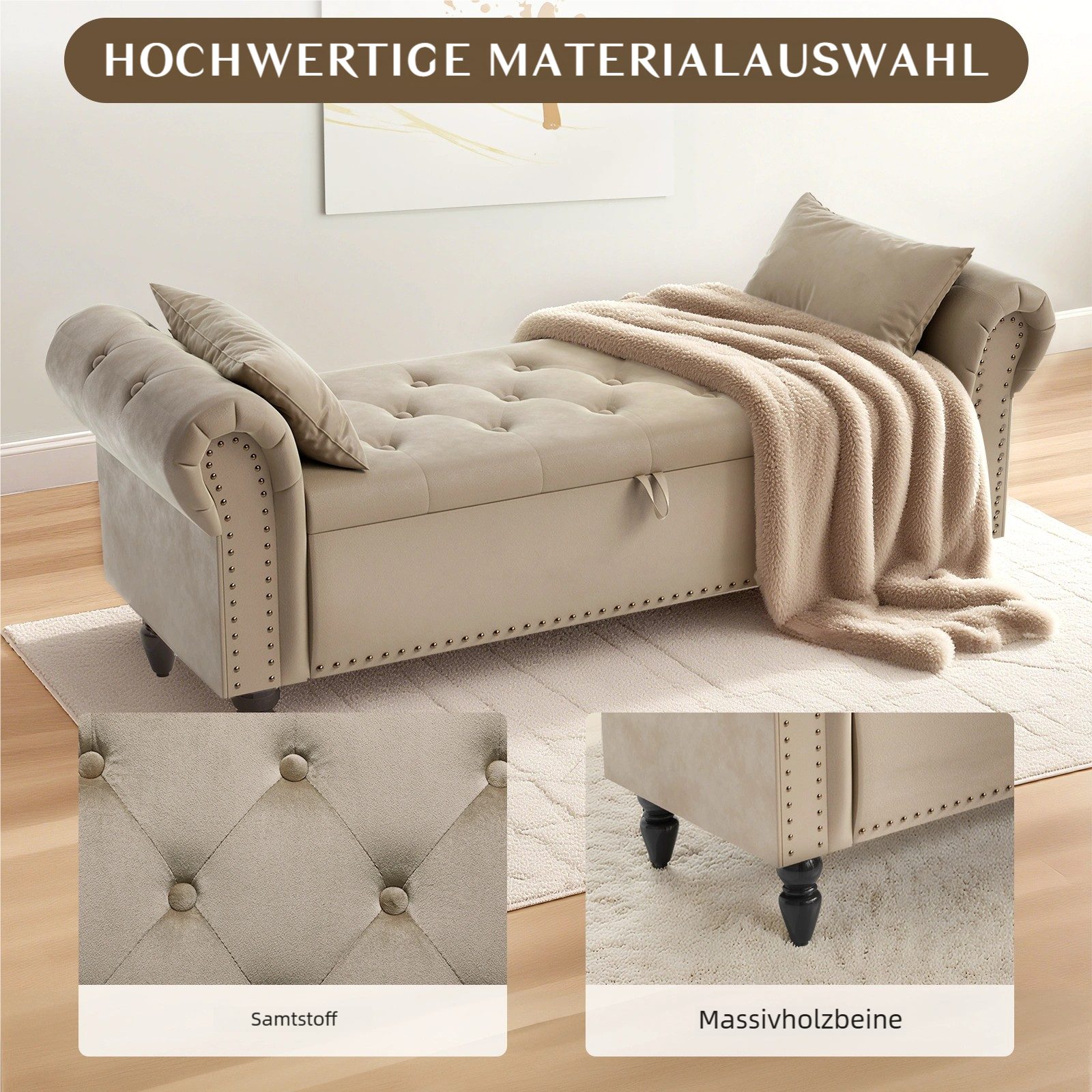 TLGREEN Bettbank Doppelter Hocker mit Stauraum, (Samt,Eleganz und Komfort mit Stauraum), Multifunktionsbank für Wohnzimmer,Schlafzimmer – Bild 5 von 5