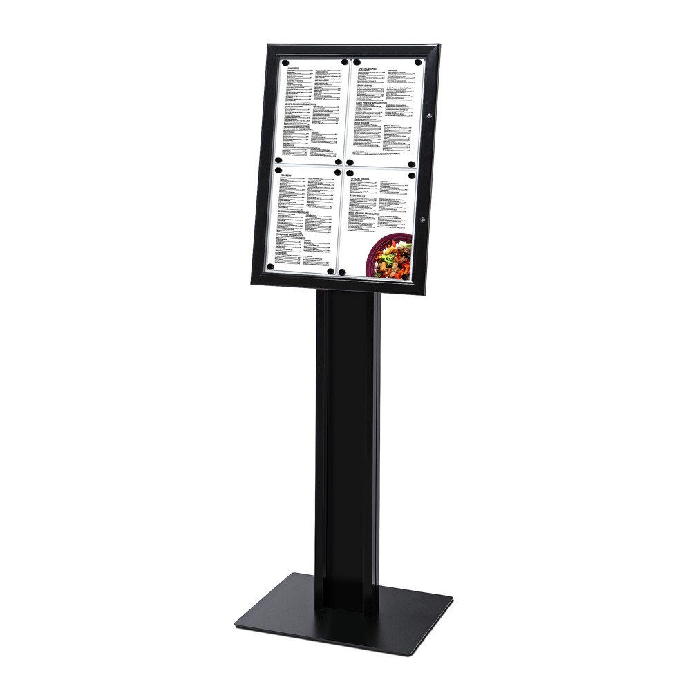 Showdown Displays Hängevitrine Speisekartenkasten Freistehend 4x DIN A4 Aluminium / Stahl - Schwarz (1-St)