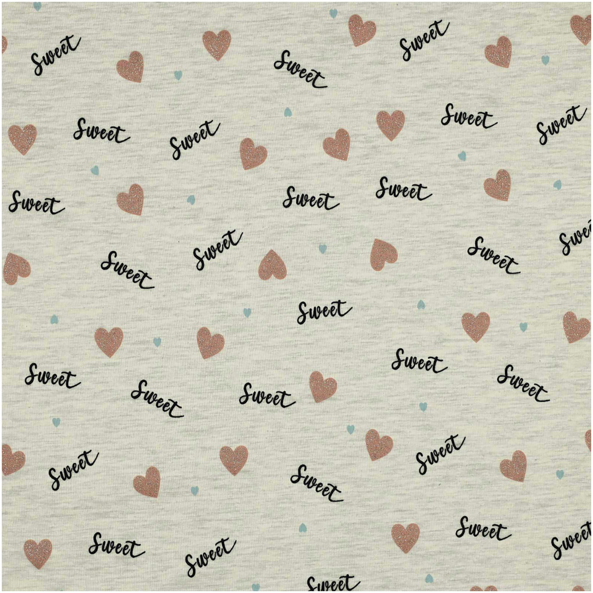 maDDma Stoff Motiv-Jersey meliert Kindermotive 50 x 148 cm, Herz mit Glitzer creme