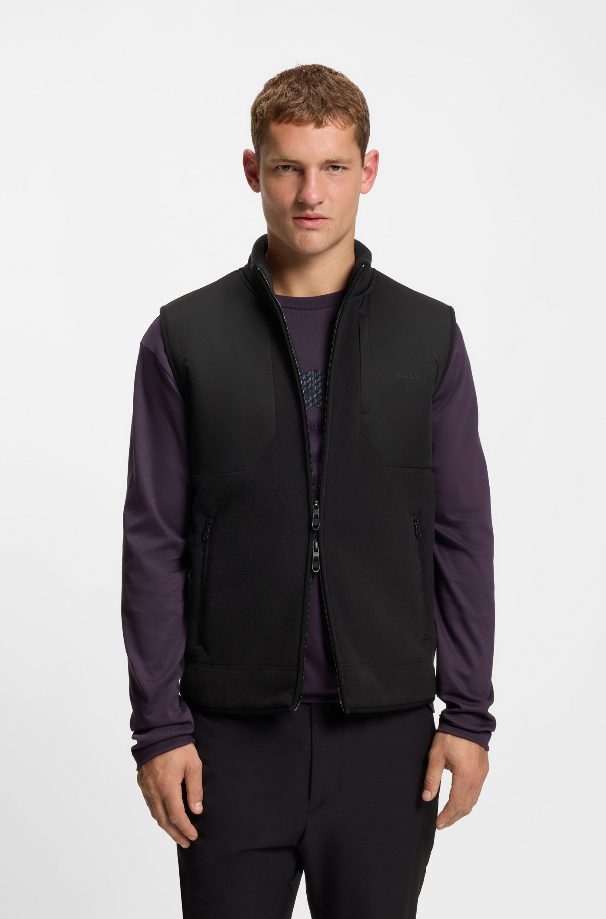 BOSS GREEN Fleeceweste Stehkragen, Relaxed Fit