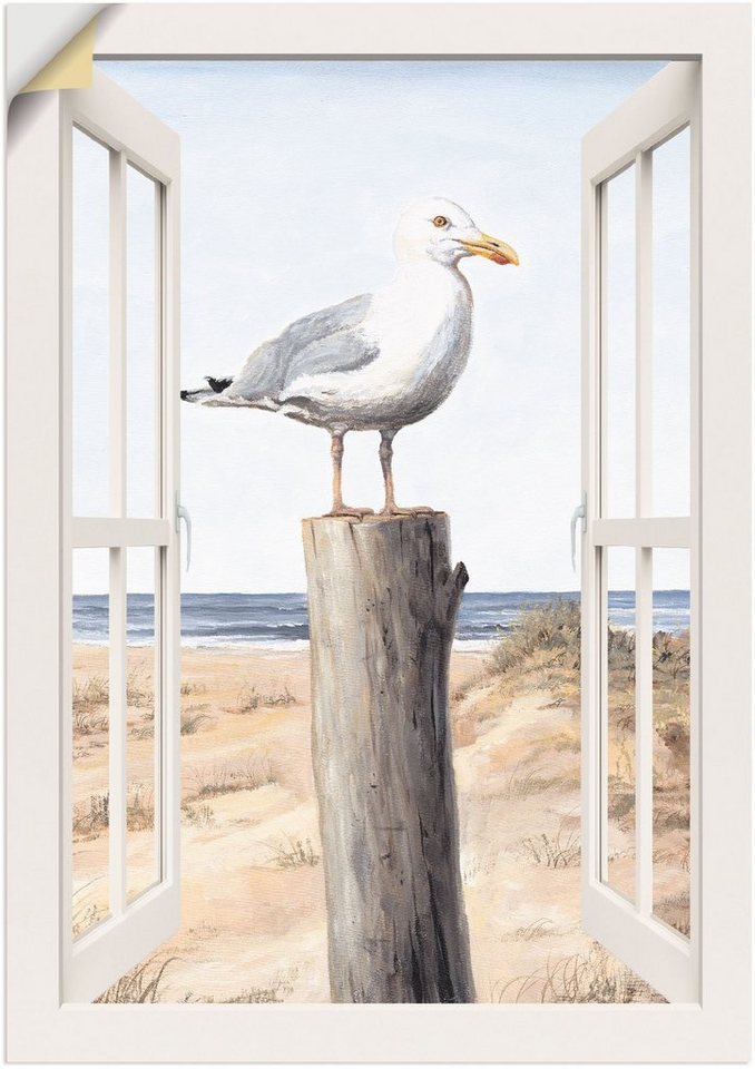 Artland Wandbild Möwe Fensterblick, Vogelbilder (1 St), als Alubild,  Leinwandbild, Wandaufkleber oder Poster in versch. Größen