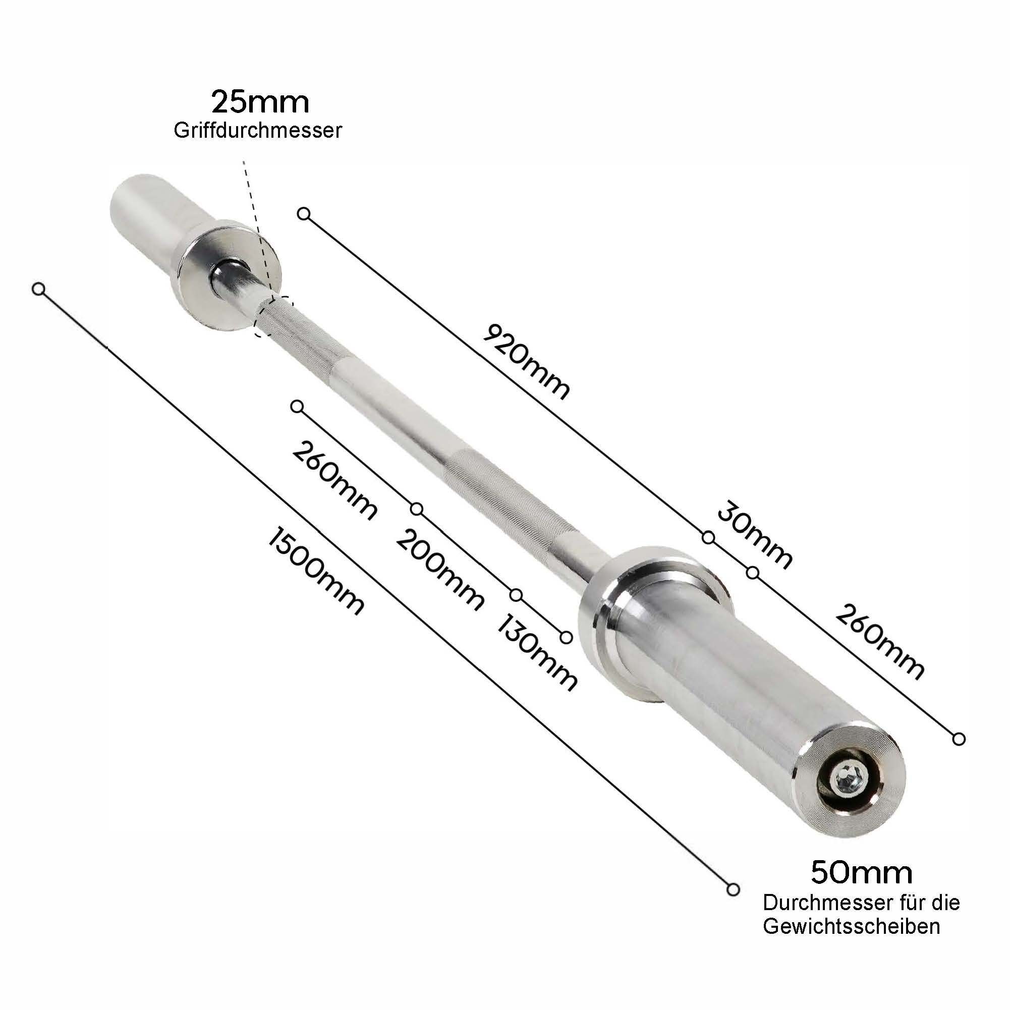 Wuuhoo Langhantel Set Marcel 2.0 - 26-60kg Verchromte Hantelstange Mit Zementscheiben