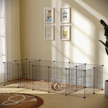PawHut Kleintierkäfig DIY Kleintiergehege, Freilaufgehege aus Stahlgitter Schwarz, 175L x 70B x 45H cm