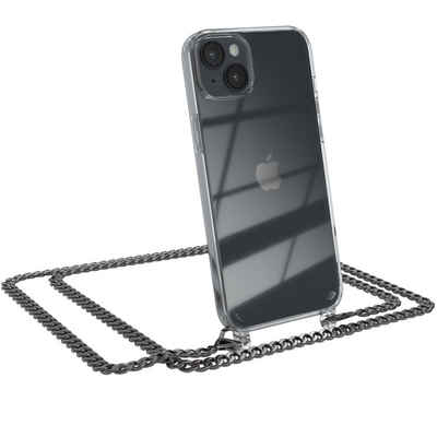 EAZY CASE Handykette 2in1 Metallkette für Apple iPhone 14 Plus 6,7 Zoll, Handykordel Kette zum Umhängen Cross Bag Schutzhülle Anthrazit Grau