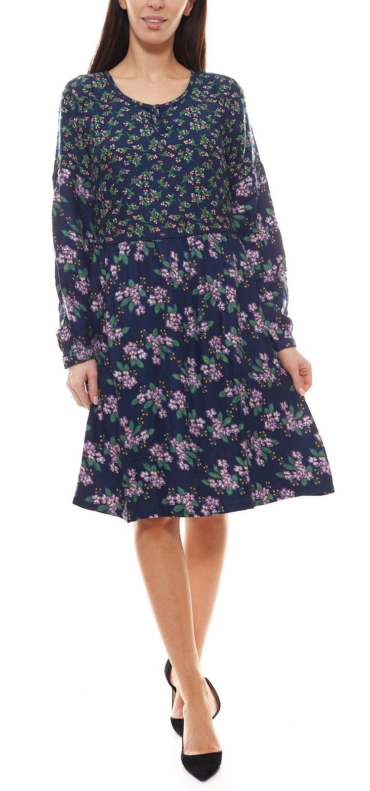 Aniston by BAUR Sommerkleid »Aniston CASUAL Midi-Kleid zartes Damen Kleid  mit Blumen Muster 3/4 Arm Flatterkleid Blau«