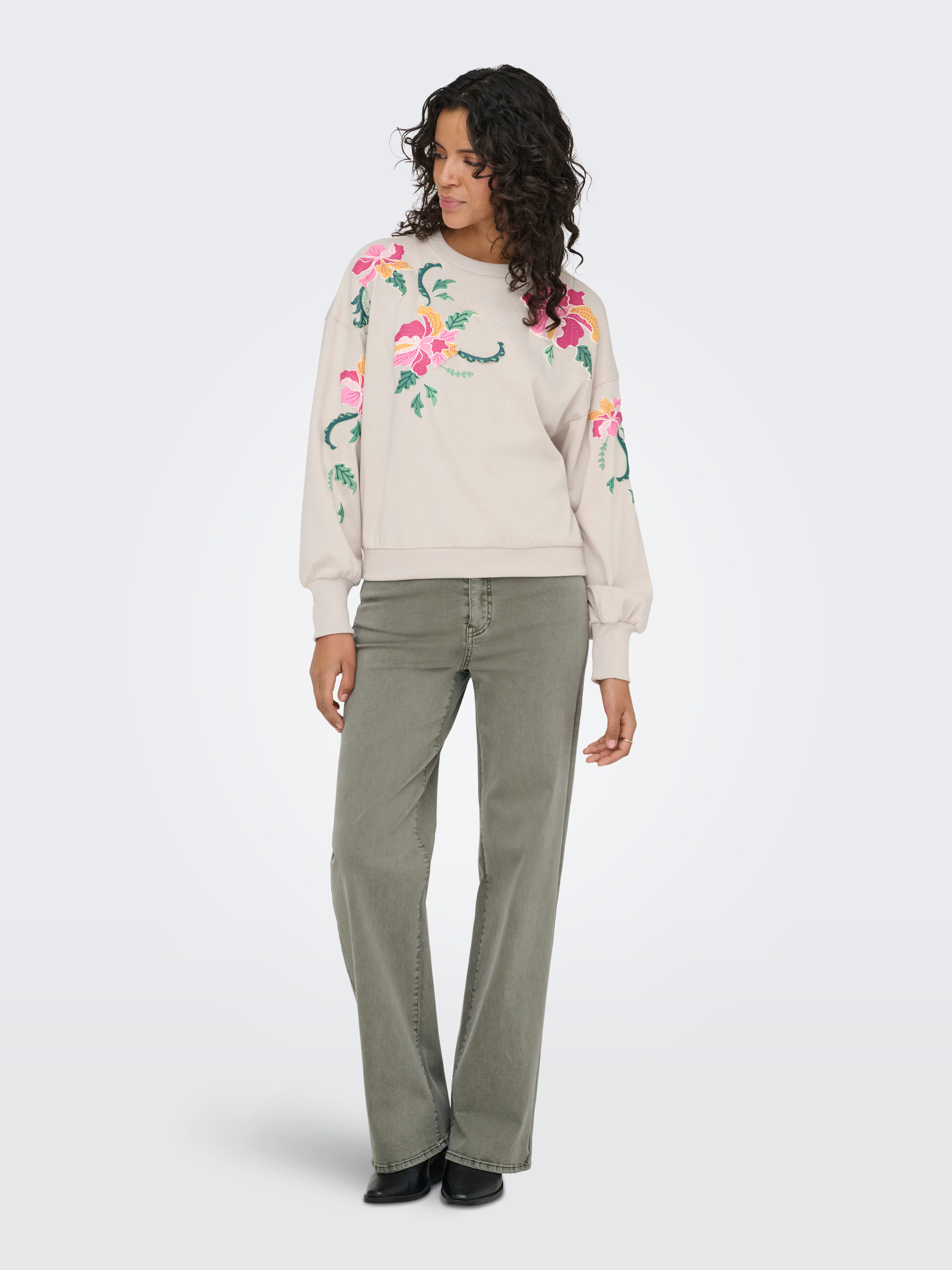 ONLY Sweatshirt ONLBROOKE L/S O-NECK FLOWER SWT Baumwollmischung, regular fit – Bild 5 von 5