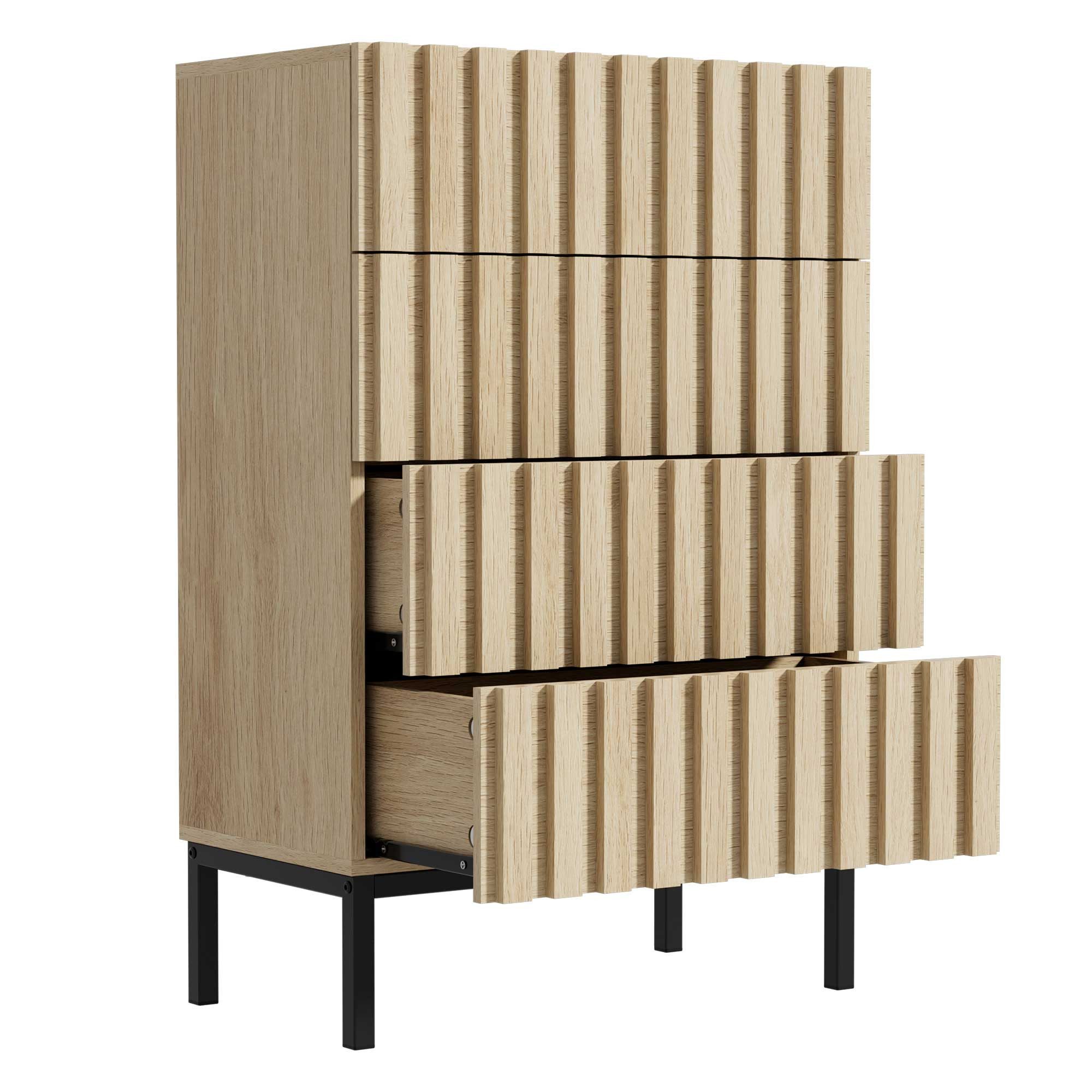 UEV Kommode mit 4 Schublanden, Sideboard, Schubladenschrank, Schmal kommode (Aufbewahrungskommode, Mehrzweckschrank aus Holz), 60 x 34,5 x 92cm, Schrank für Wohnzimmer,Schlafzimmer,Flur(Natur)