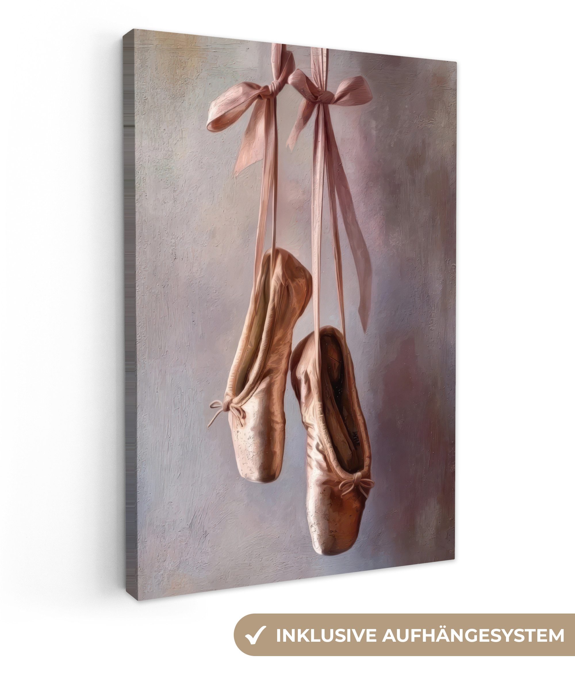 OneMillionCanvasses® Leinwandbild Ballettschuhe - Satin - Erdtöne, Fotodruck (1 St), Leinwandbilder XXL für Wohnzimmer 90x140 cm