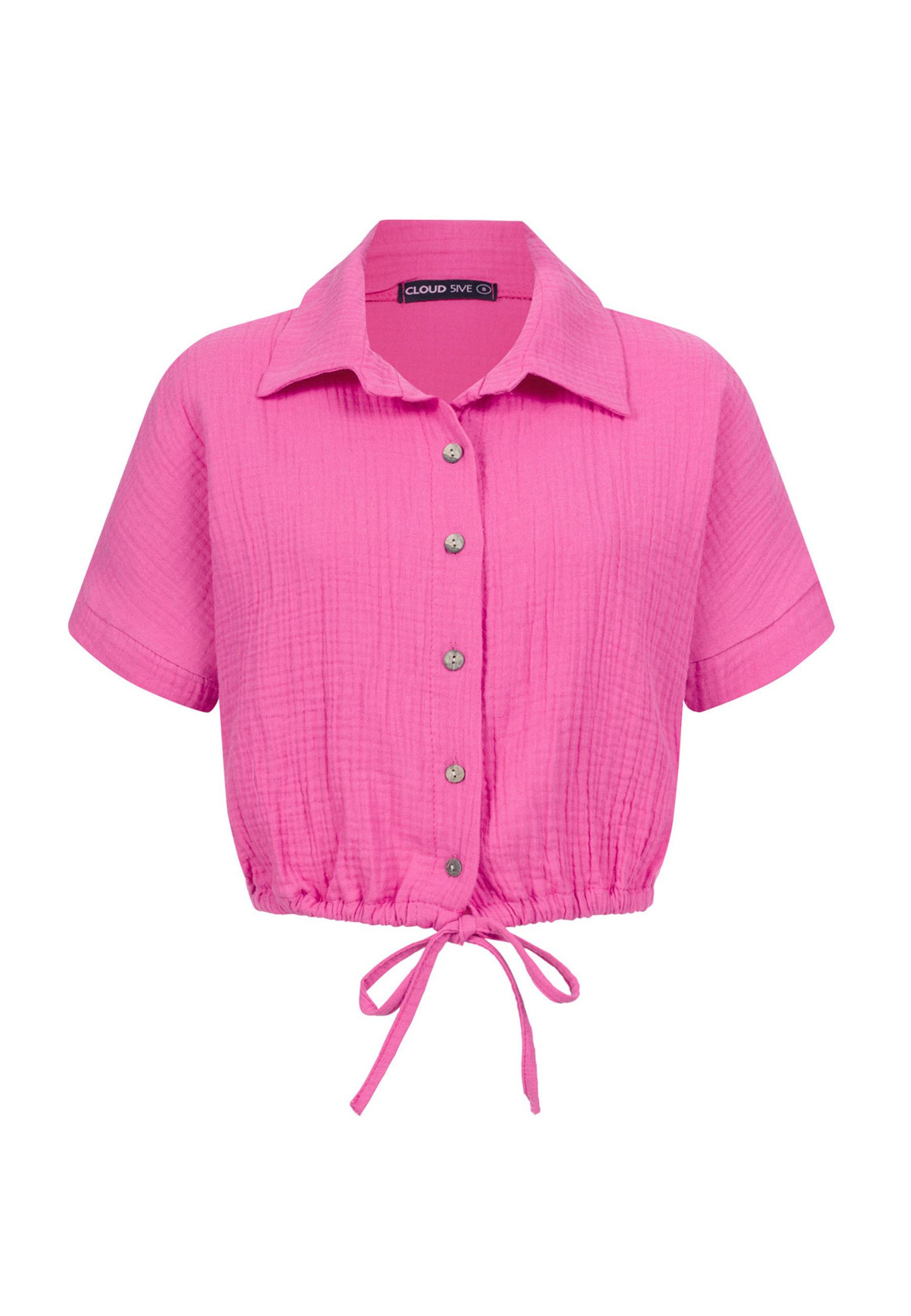 CLOUD 5IVE Klassische Bluse CLOUD 5IVE Cropped Baumwoll Bluse mit Knopfleiste & Tunnelzug