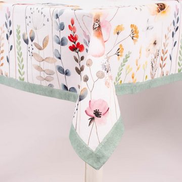 SCHÖNER LEBEN. Tischdecke Clayre & Eef Tischdecke Blumen Schmetterlinge Aquarell bunt 130x180cm
