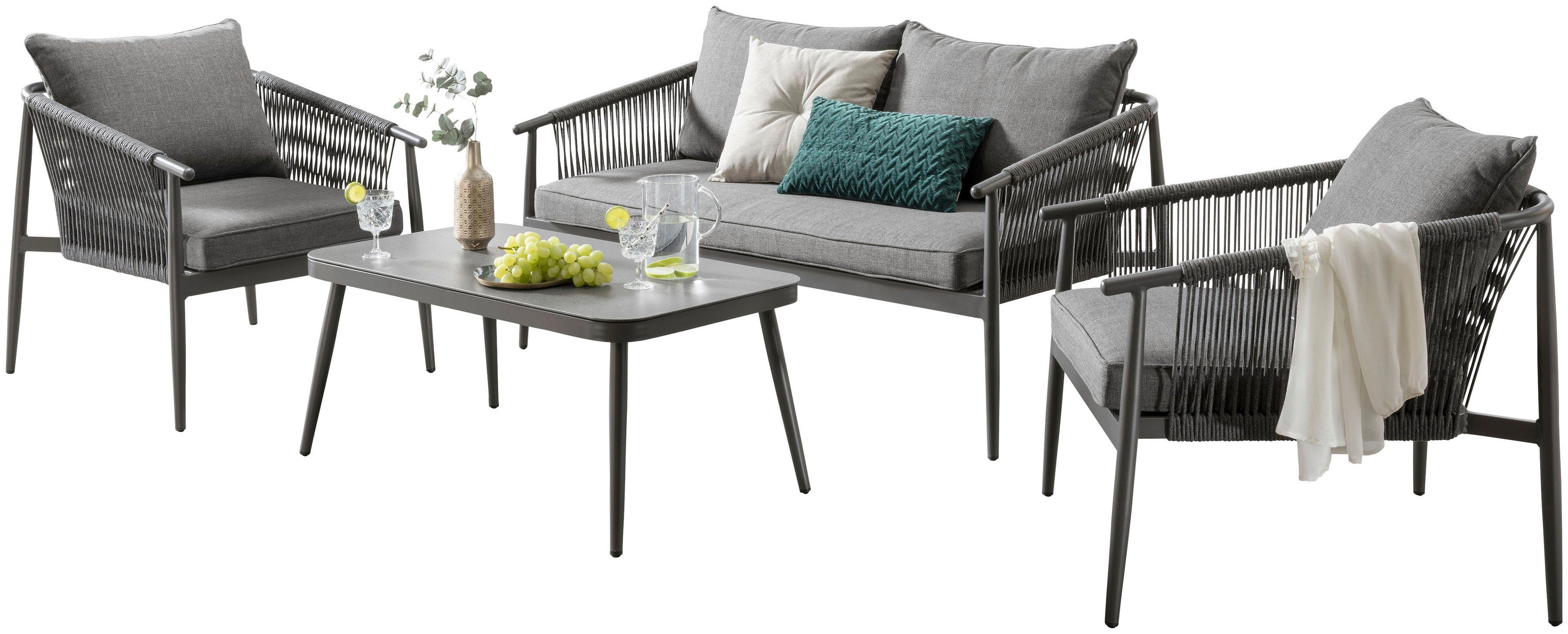 Destiny Gartenlounge-Set VERONA, (11-tlg., 1x 2er Sofa, 2x Sessel, 1x Tisch, inkl. Auflagen), Aluminium, Olefin-Rope